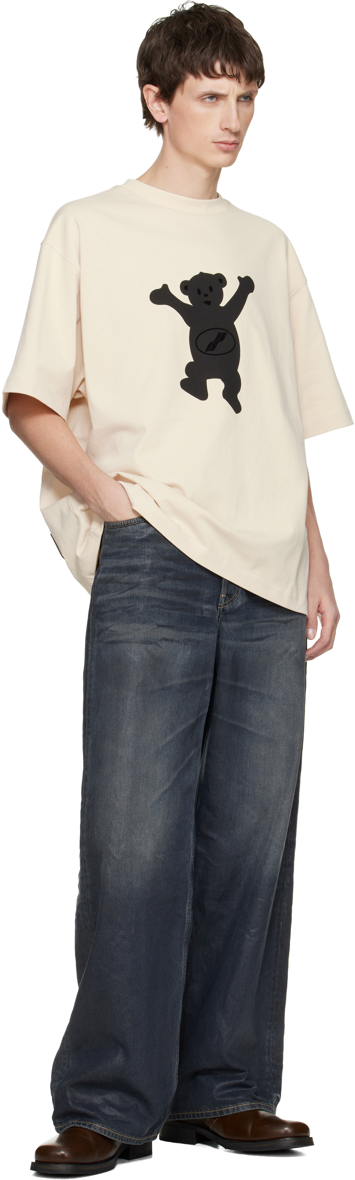 We11 Done Off-white Logo Teddy T-shirt In Neutral