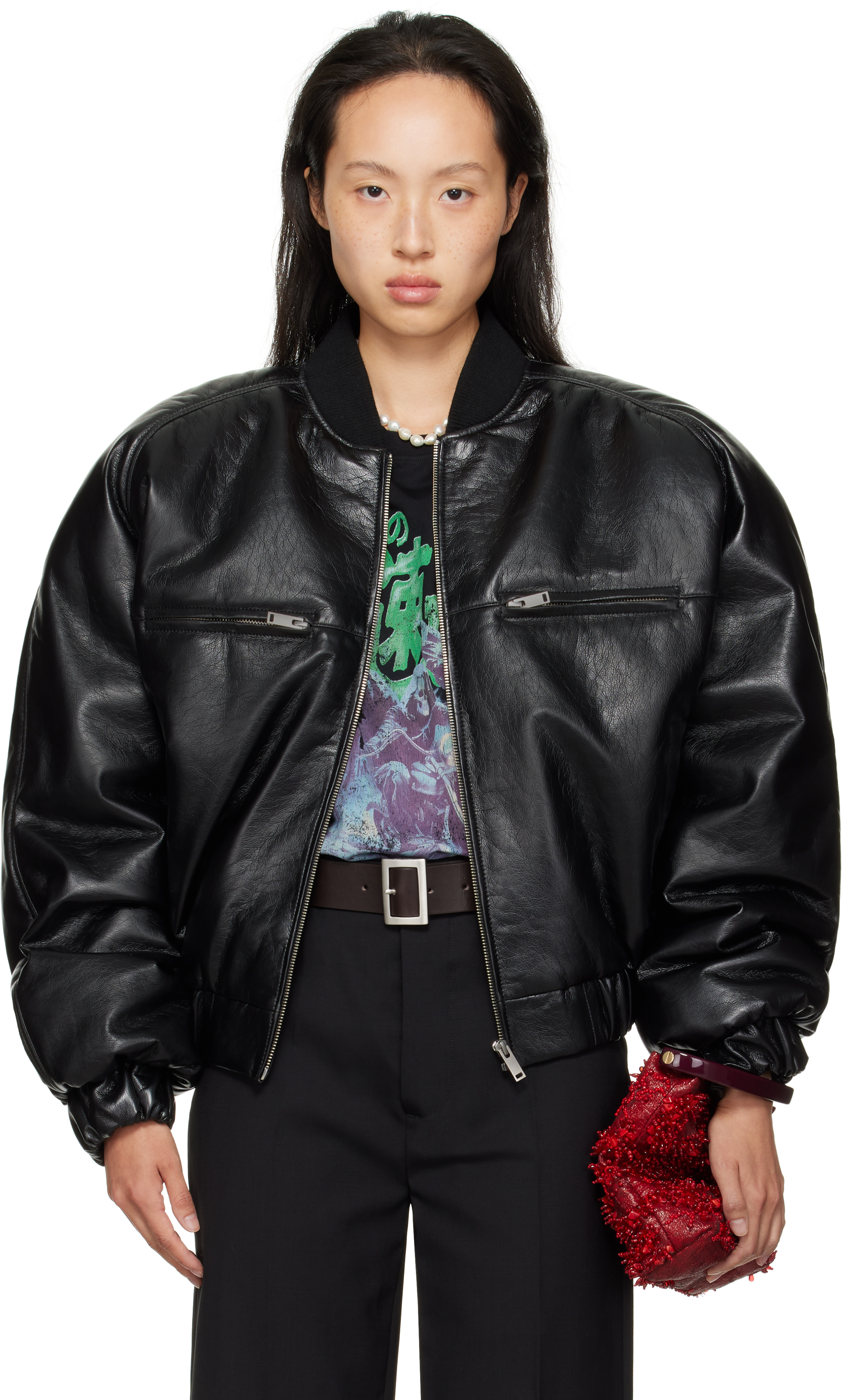 LU'U DAN: Black Riot Faux-Leather Bomber Jacket | SSENSE
