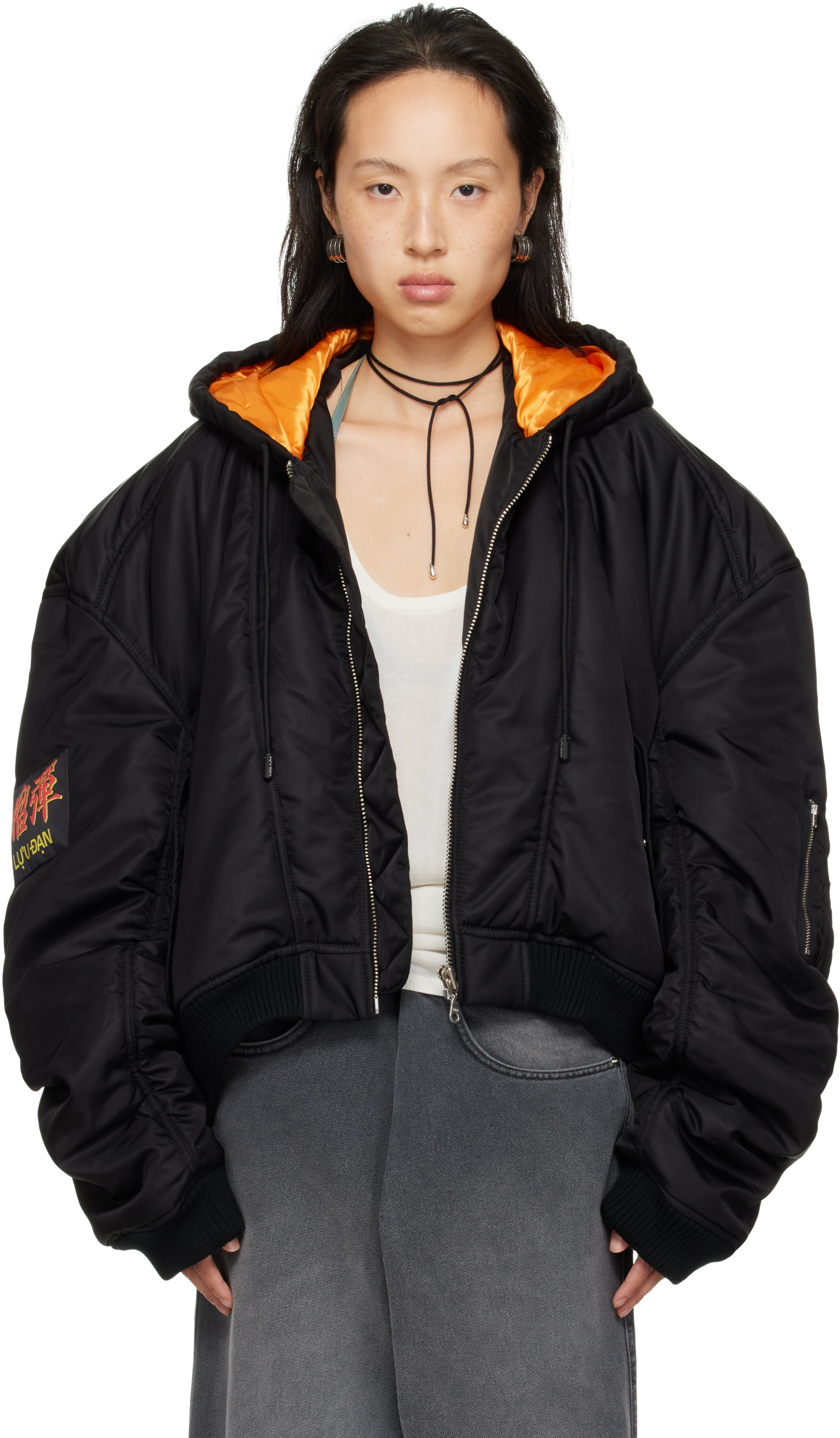 Lu'u Dan Black Patch Bomber Jacket In Black