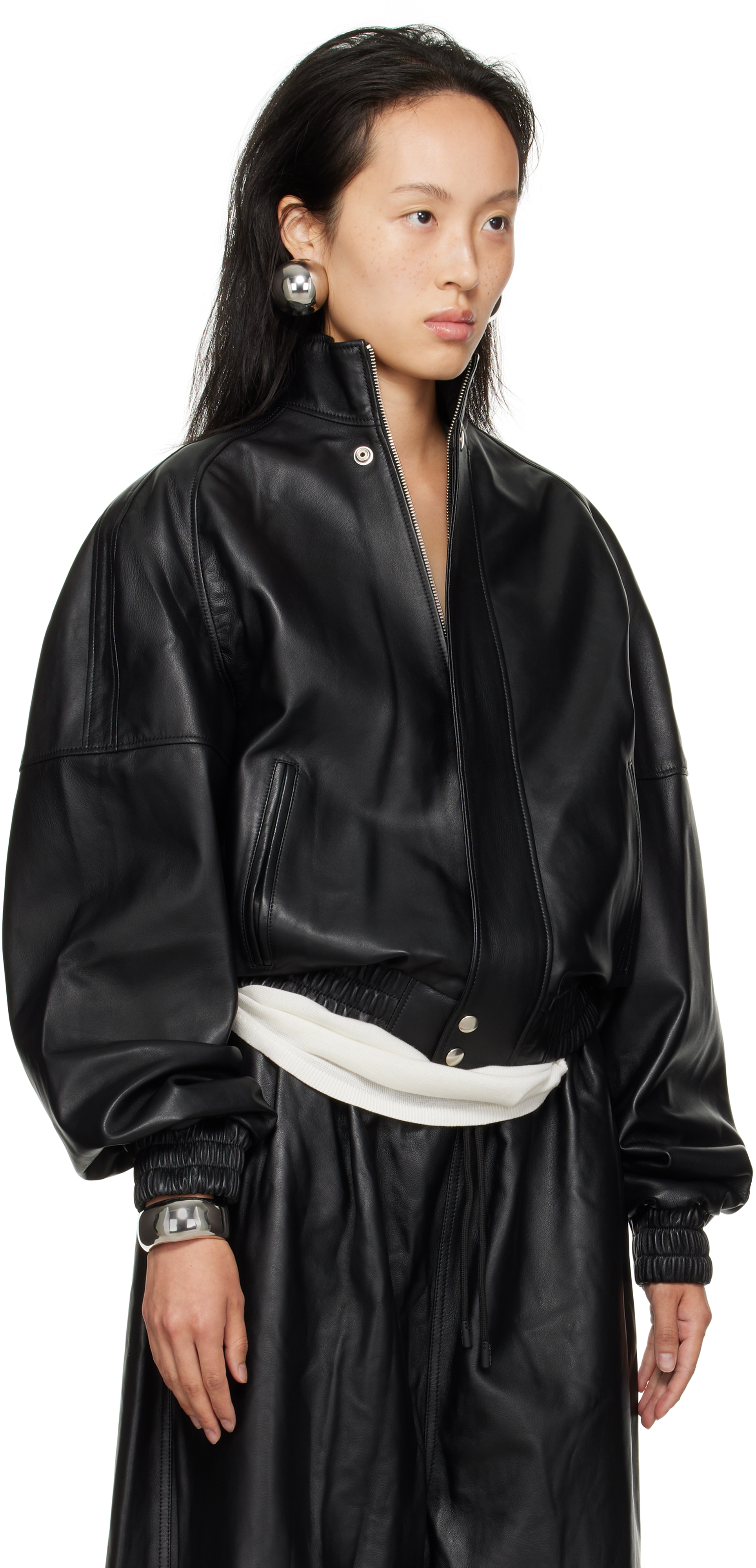 Lu'u Dan Black Blouson Leather Jacket In Black