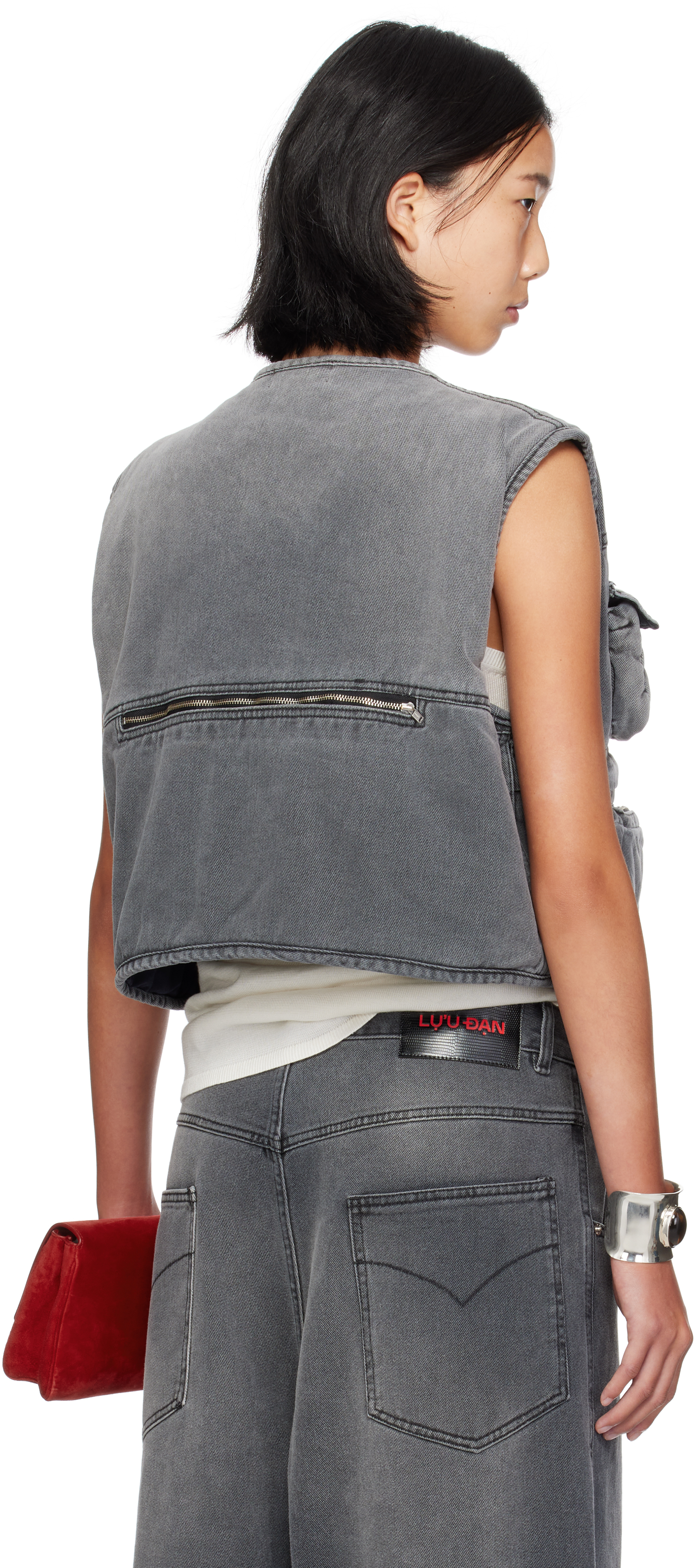 Lu'u Dan Gray Wadded Denim Cargo Vest
