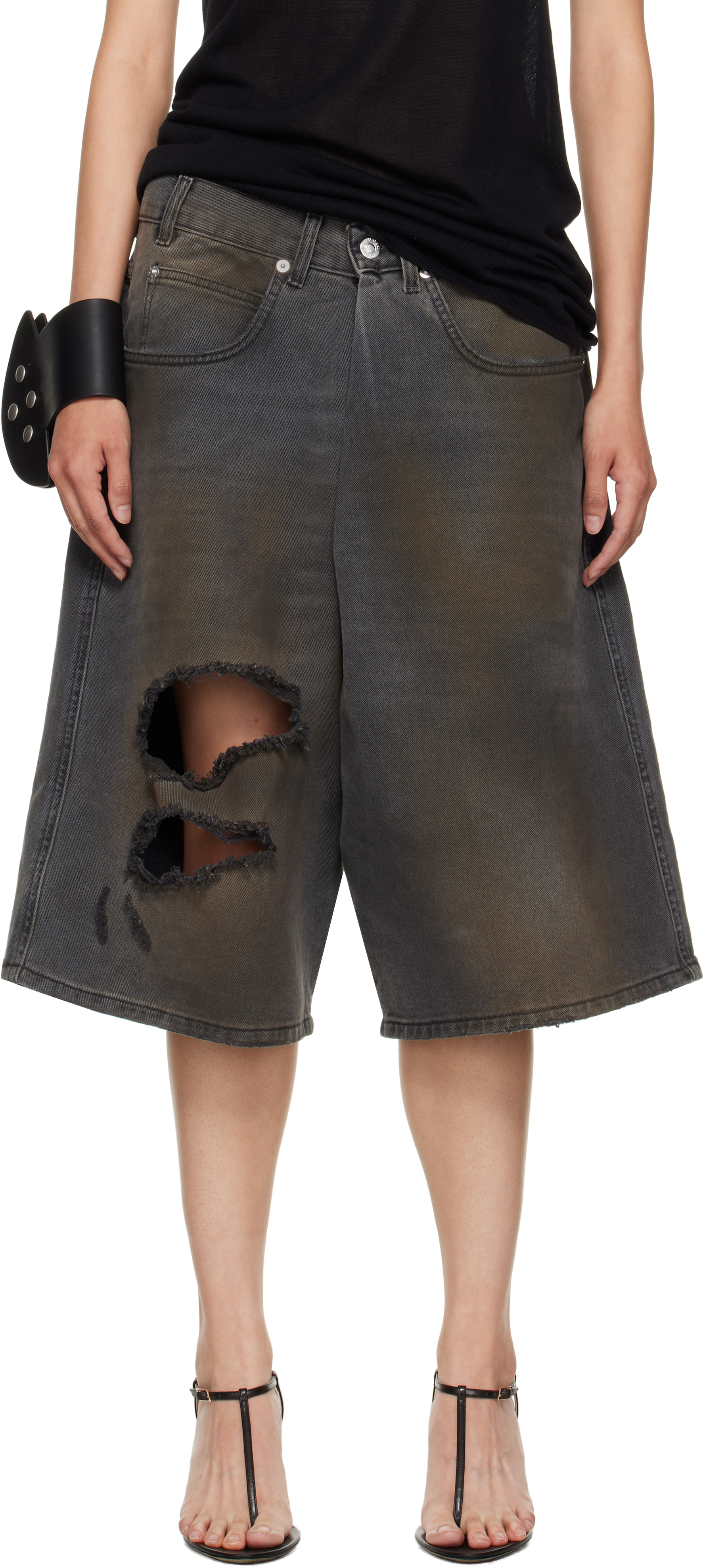 Lu'u Dan Gray Kriss Kross Denim Shorts In Gray