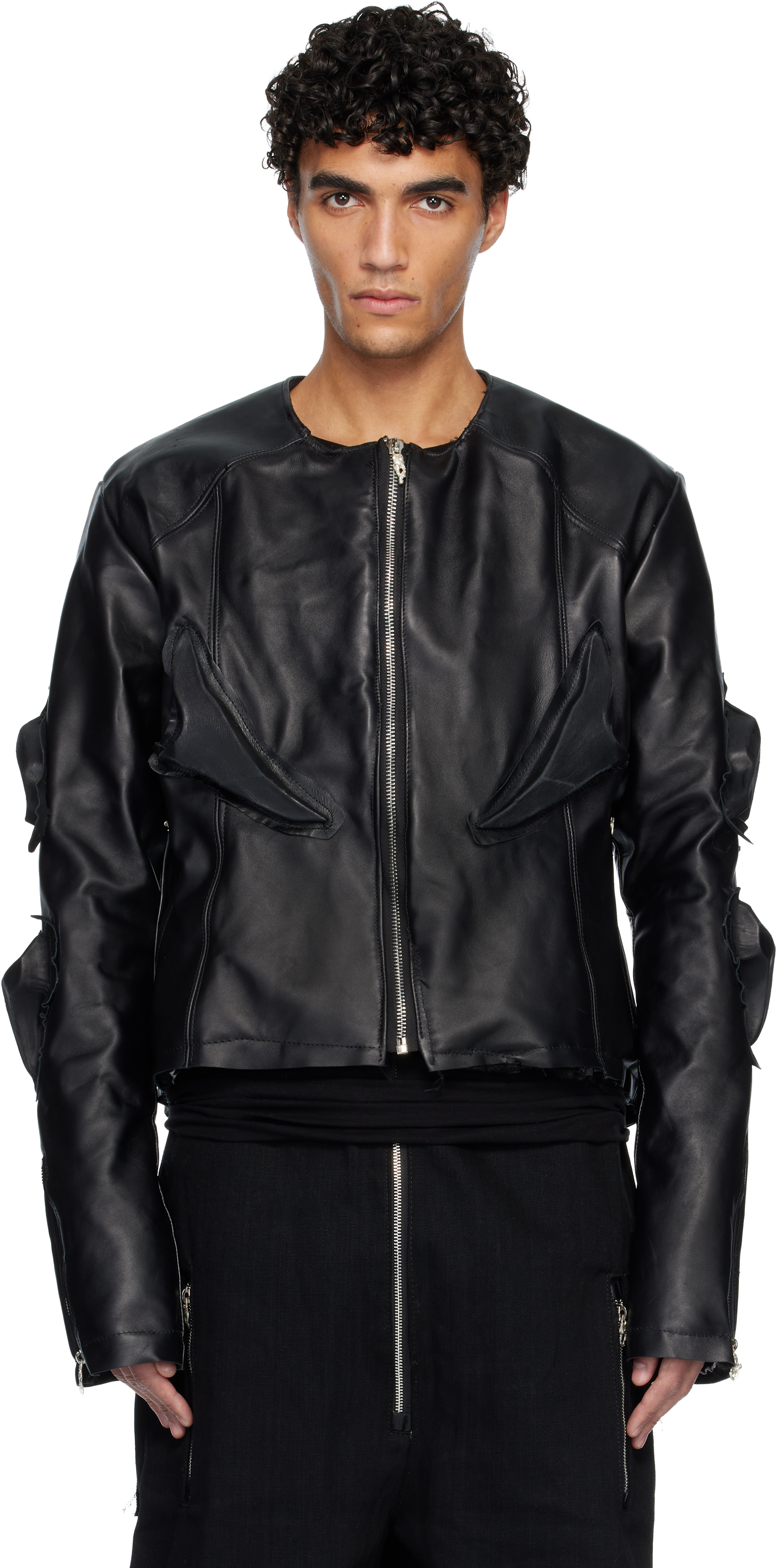 Swampgod Black Padded Leather Biker Jacket