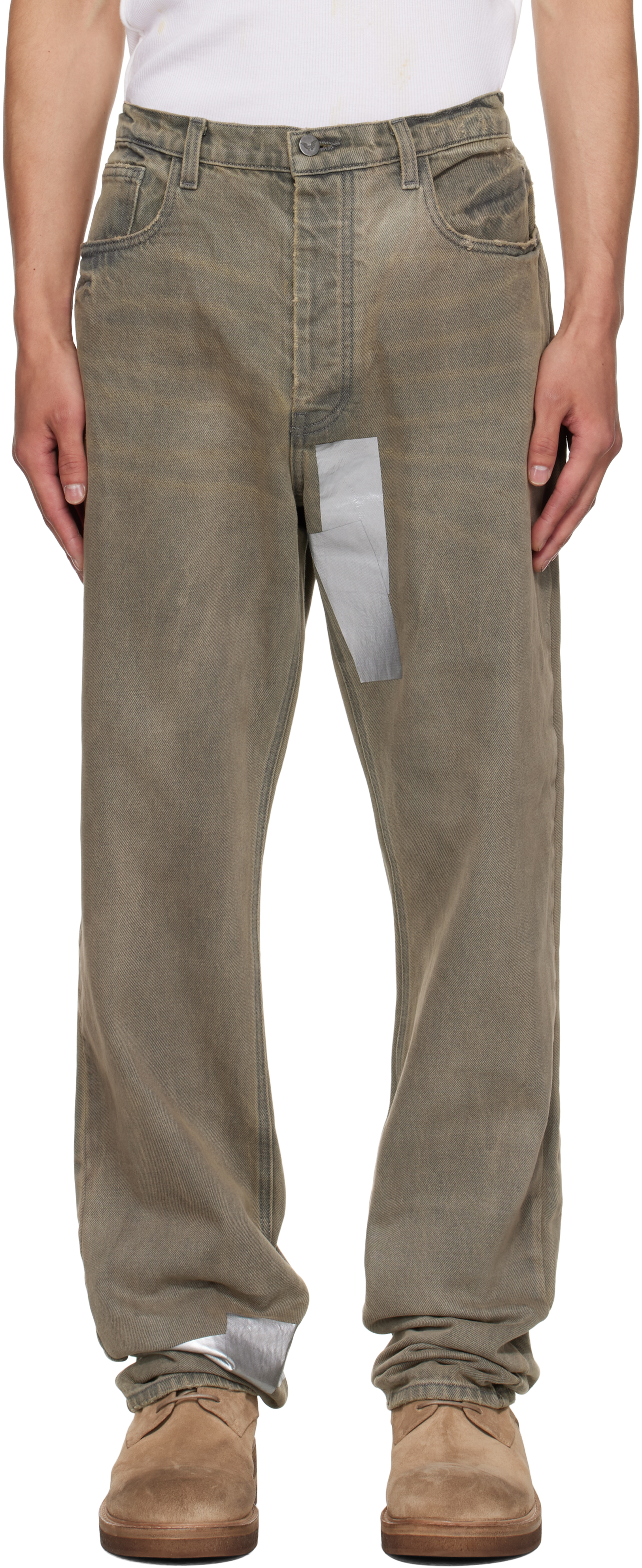 Gray Straight Leg Duct Tape Jeans