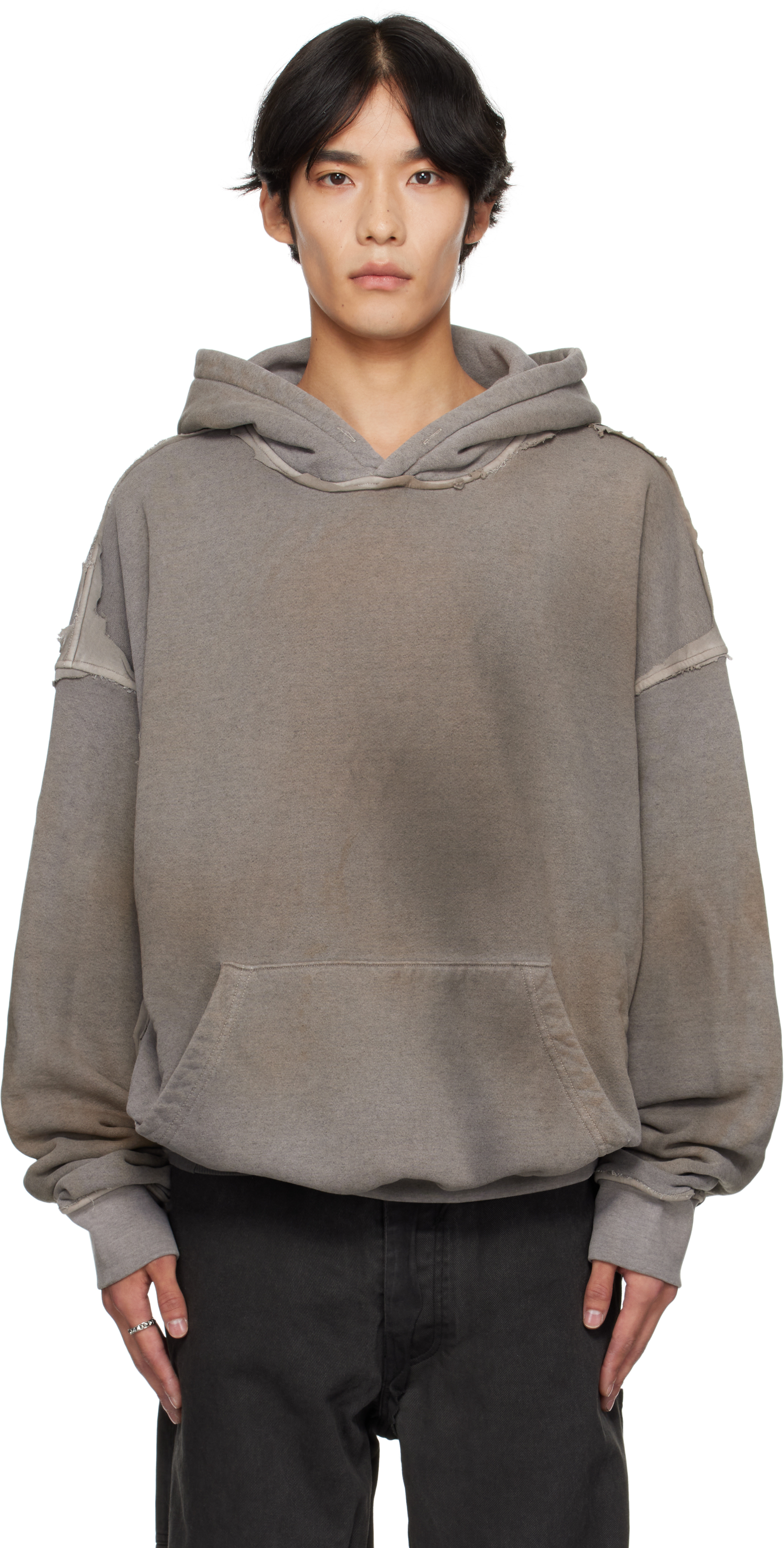 ALEXANDER DIGENOVA: Gray Cutout Hoodie | SSENSE