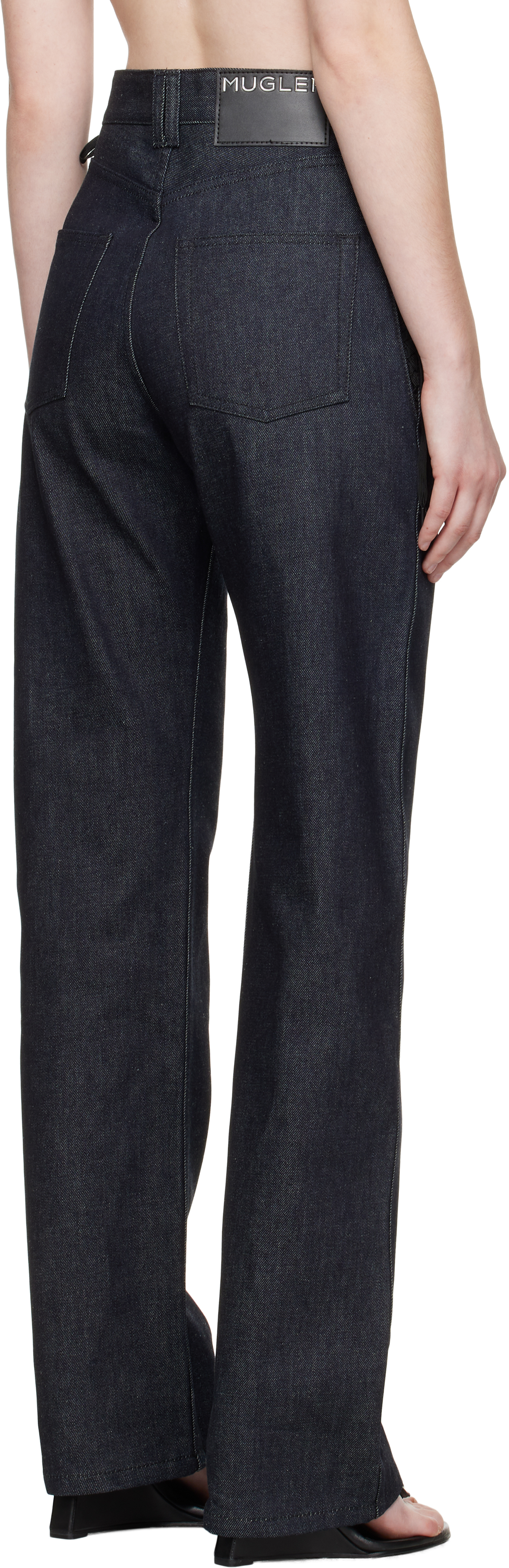 Mugler Indigo Laced-up Straight Jeans In Black
