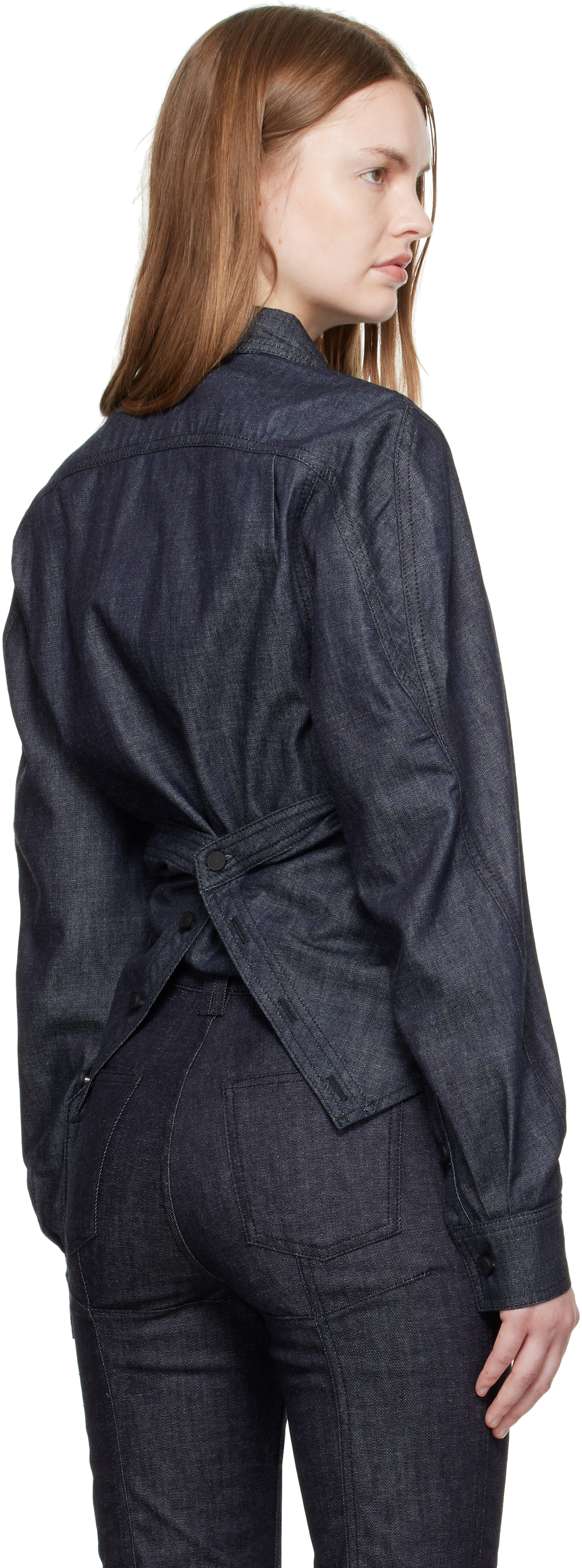 Mugler Indigo Wrapped Chambray Shirt In Gray