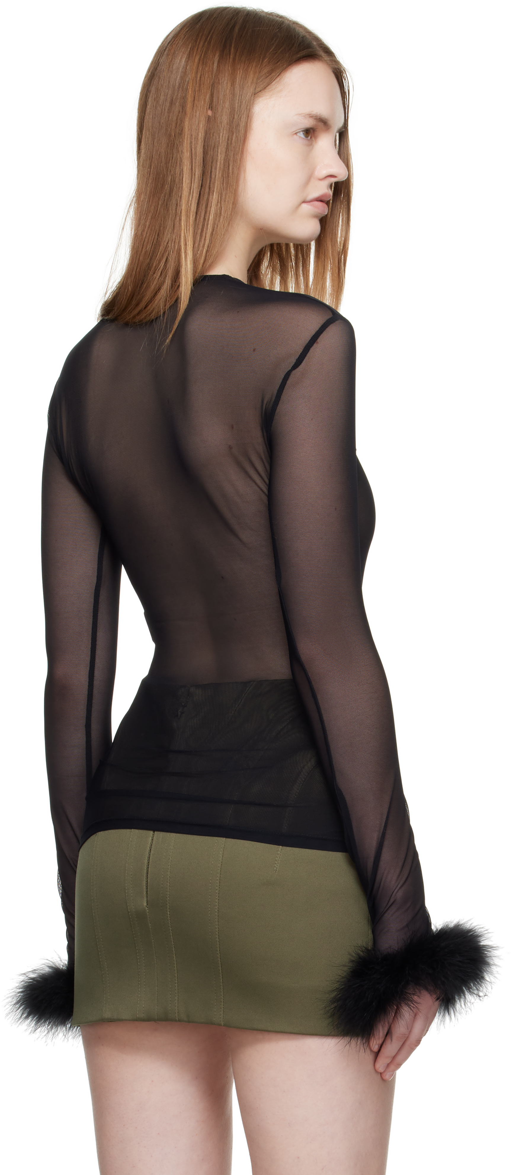 Mugler Black Marabou Mesh T-shirt In Black