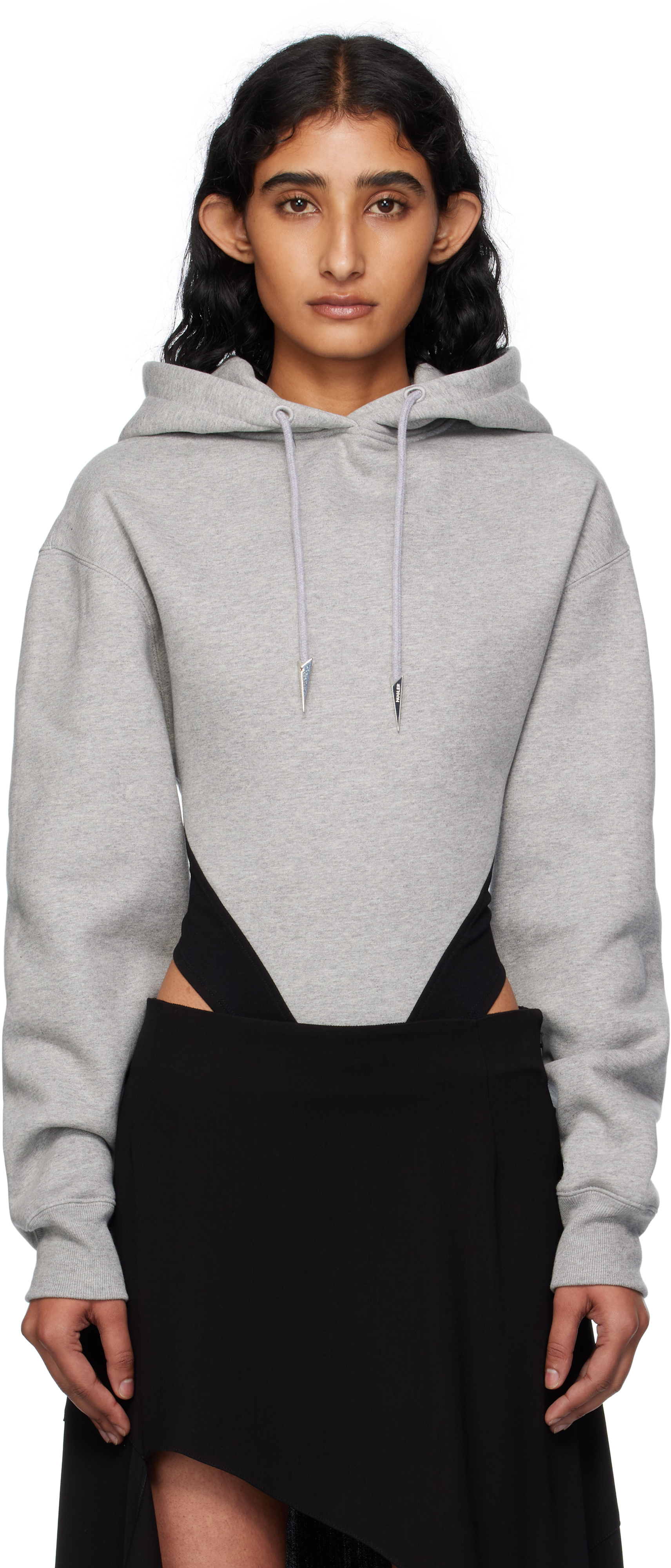Gray & Black Fleece Hood Bodysuit
