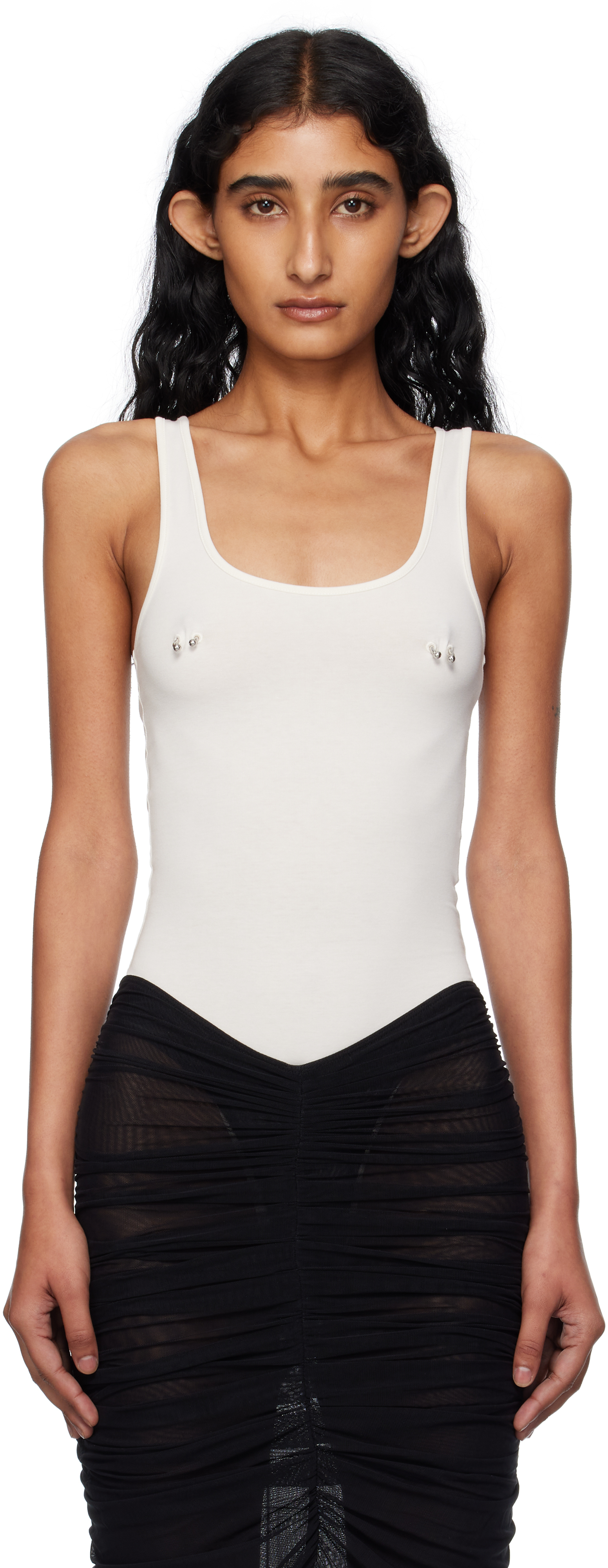 White Pierced Tank Bodysuit