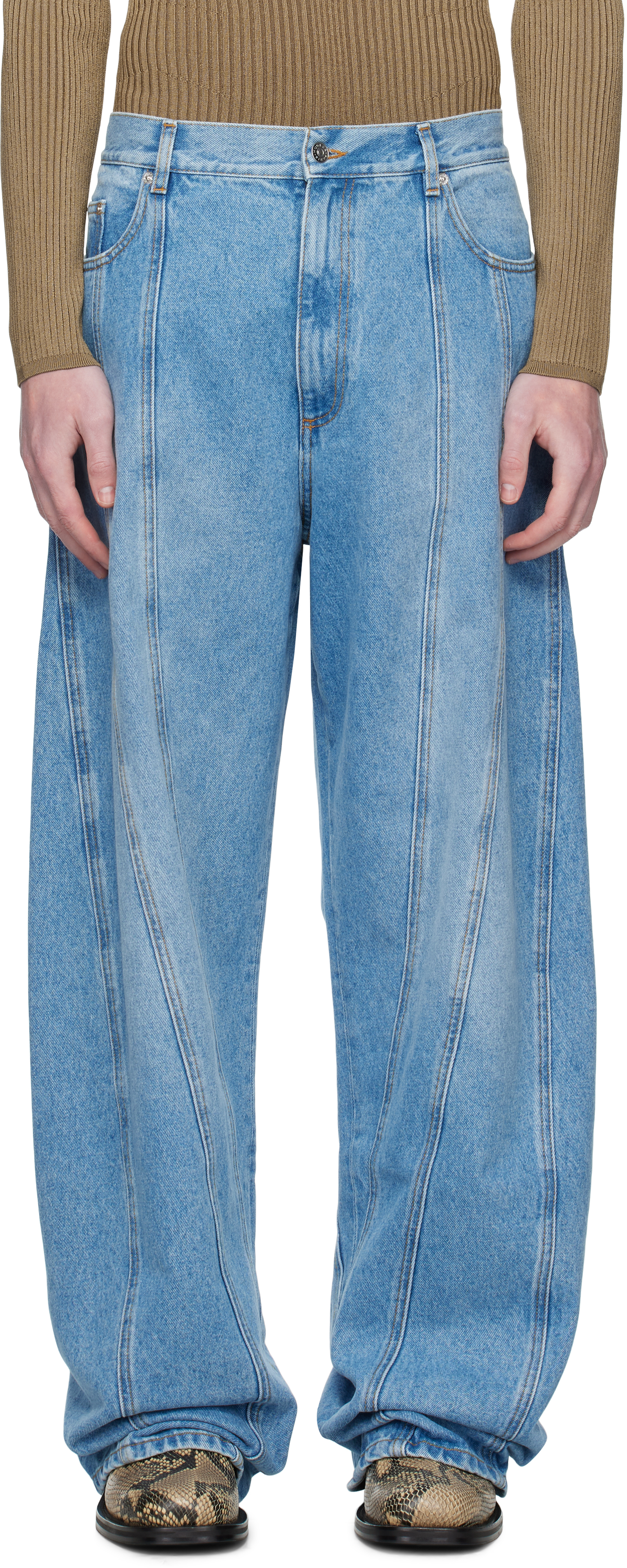 Blue Washed Oversized Spiral Jeans