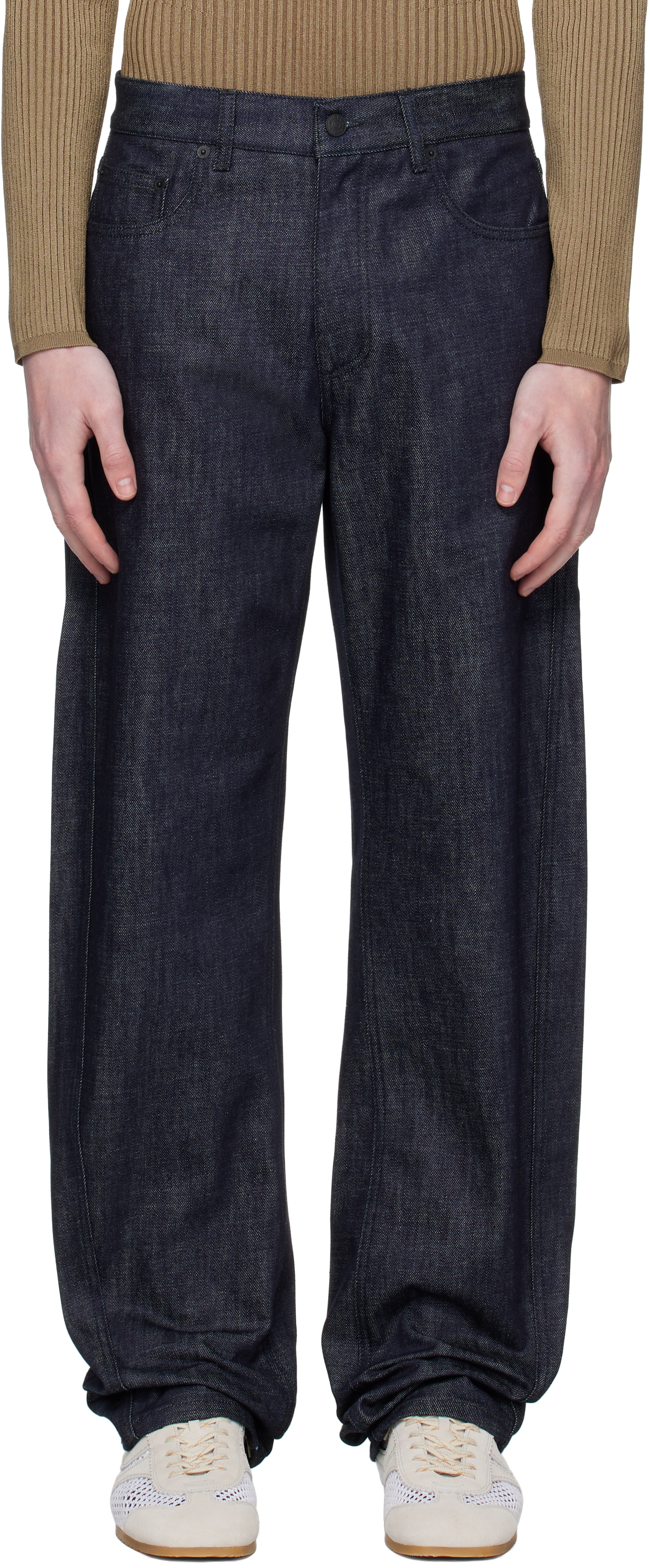 Navy Straight Raw Denim Jeans