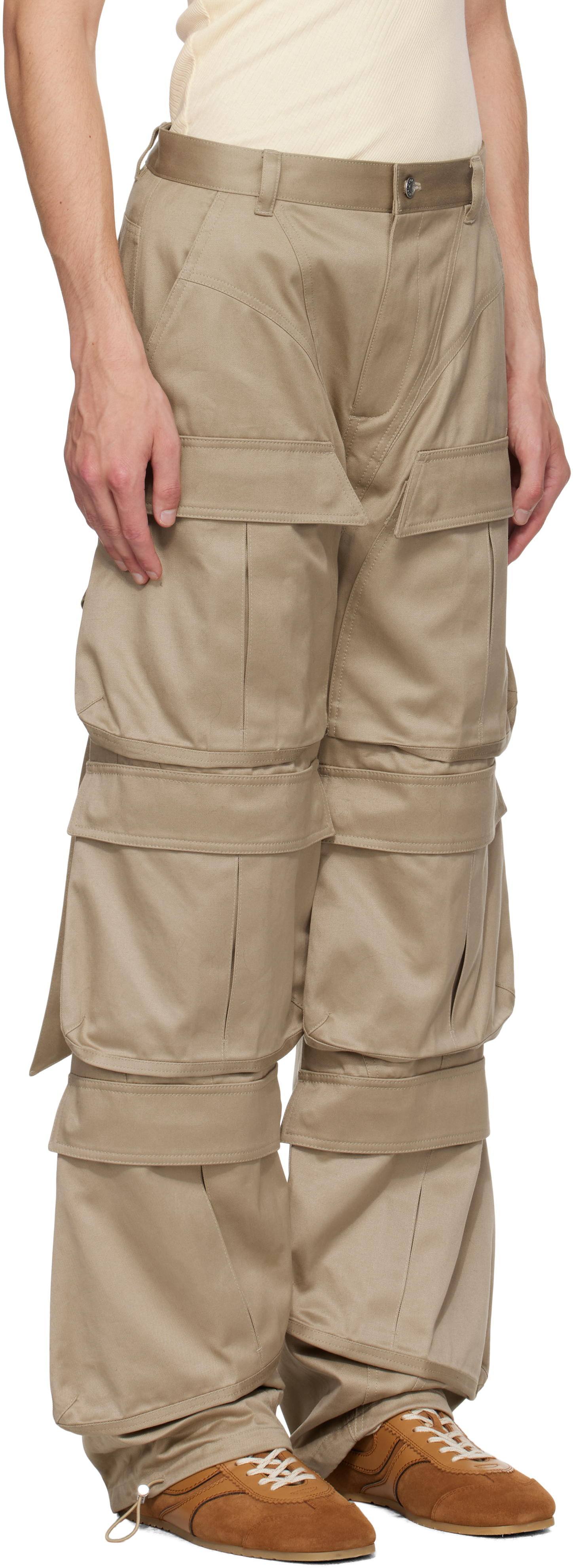 Mugler Beige Cinch Strap Cargo Pants In Green