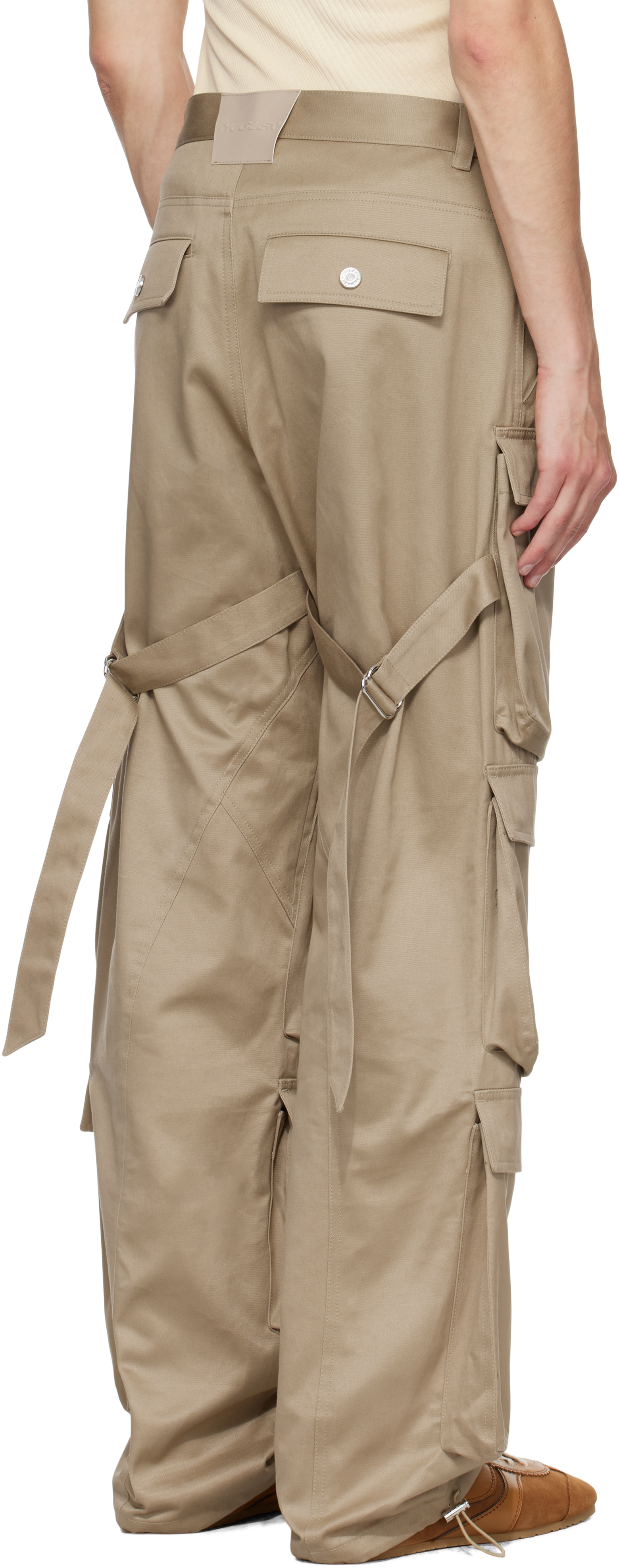 Mugler Beige Cinch Strap Cargo Pants In Green