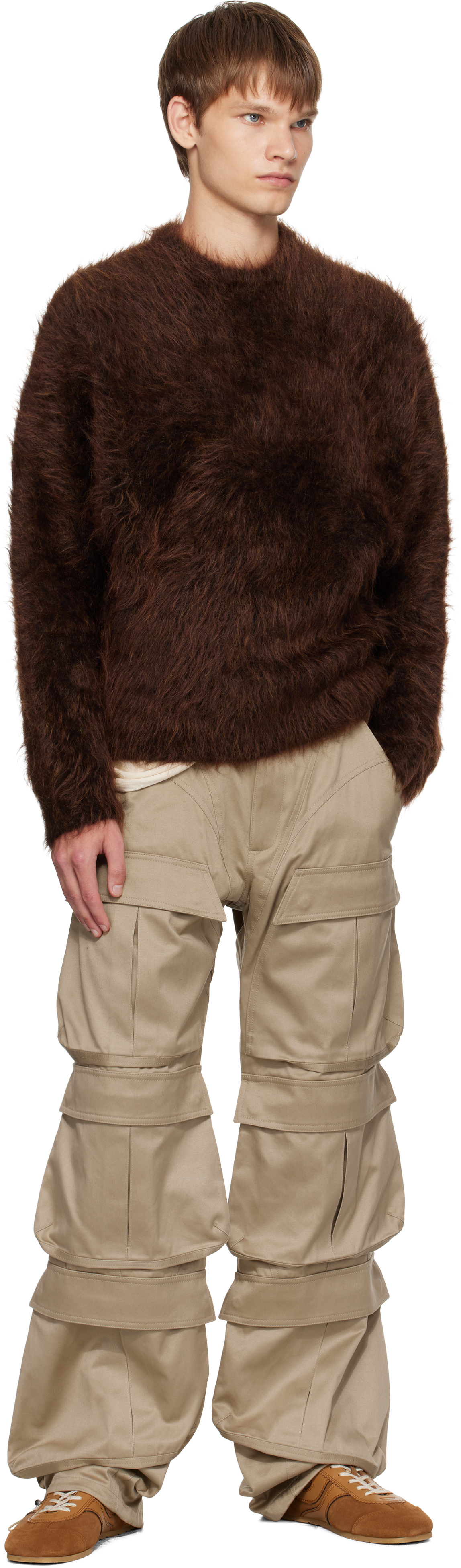 Mugler Beige Cinch Strap Cargo Pants In Green