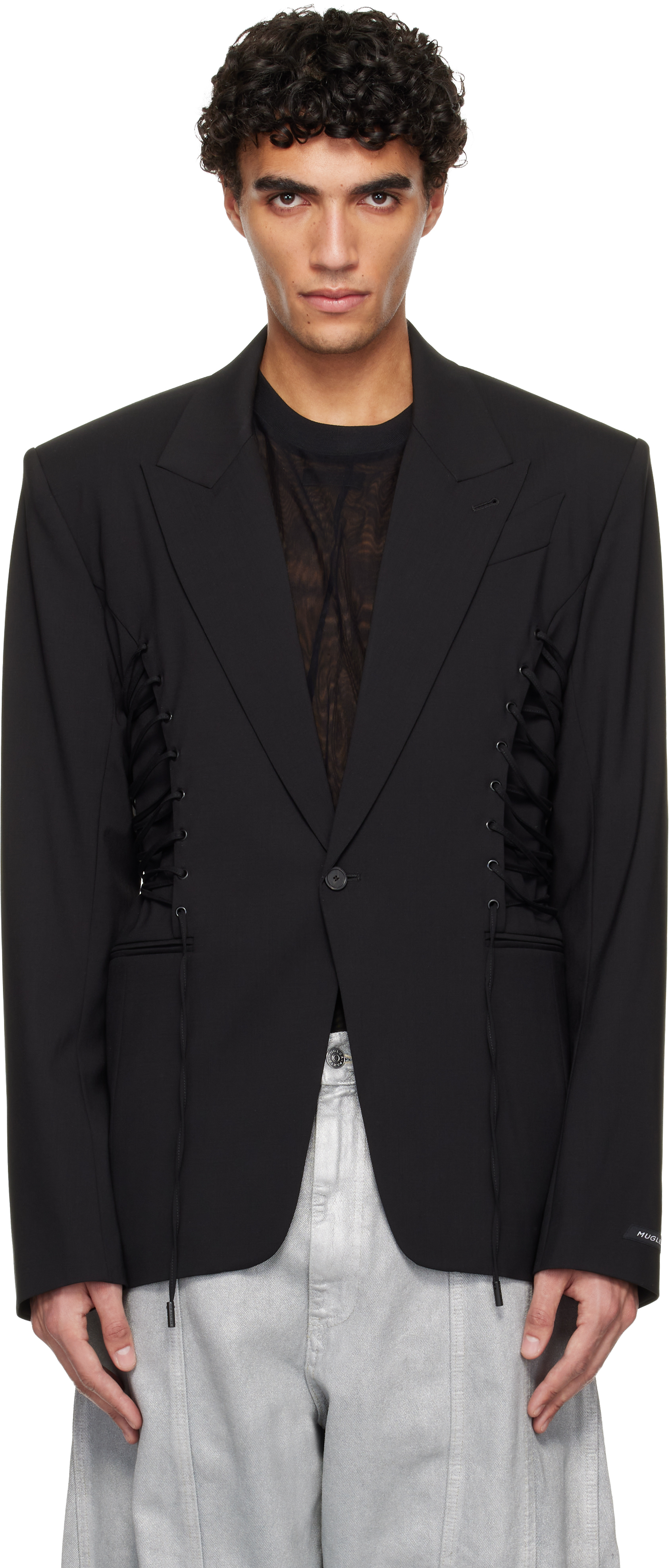 美品 Thierry Mugler ティエリーミュグレー アシメリネンジャケット Mugler メンズ | SSENSE 日本