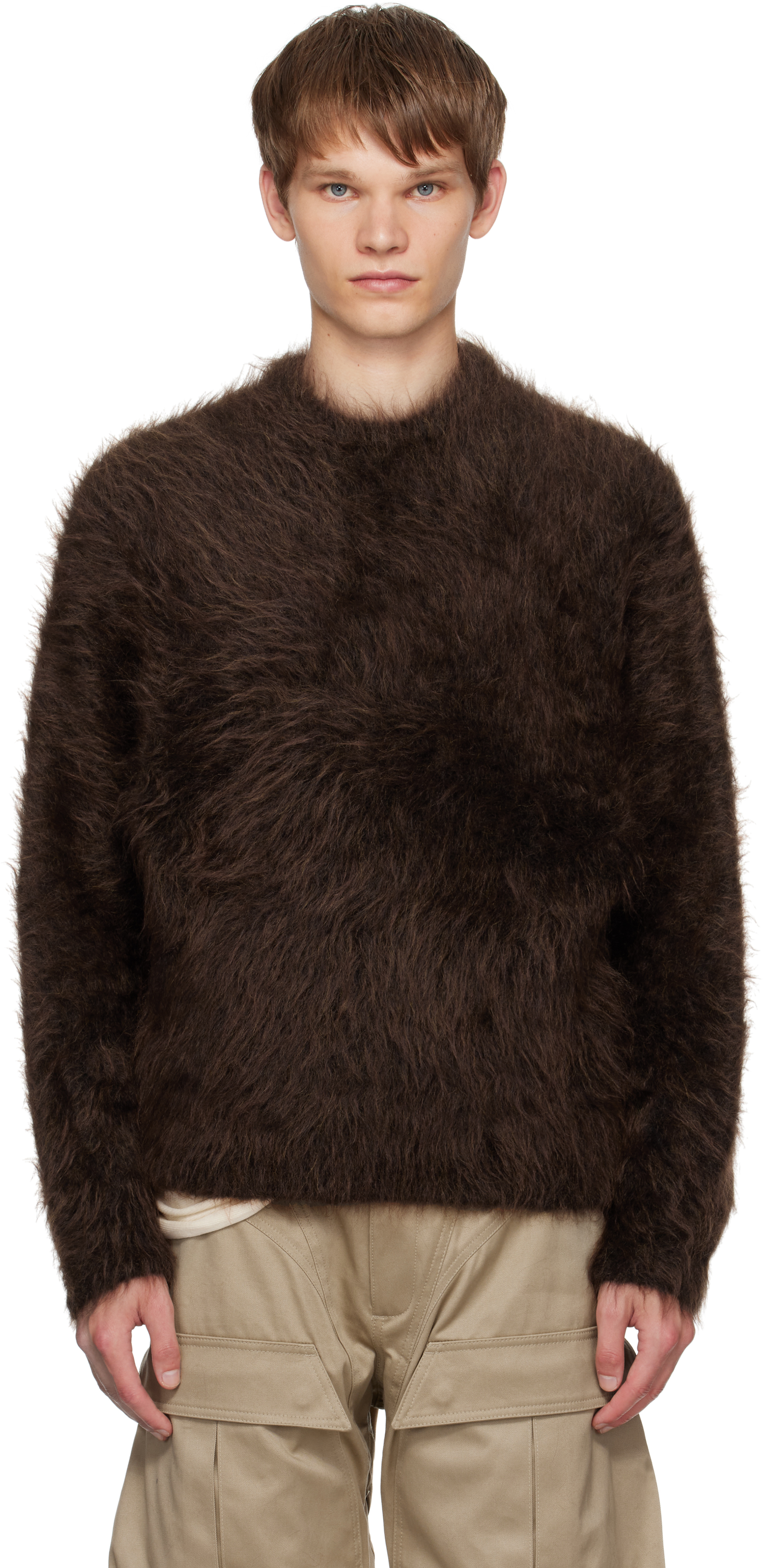 Mugler Fluffy Crew-neck Sweater In Brown