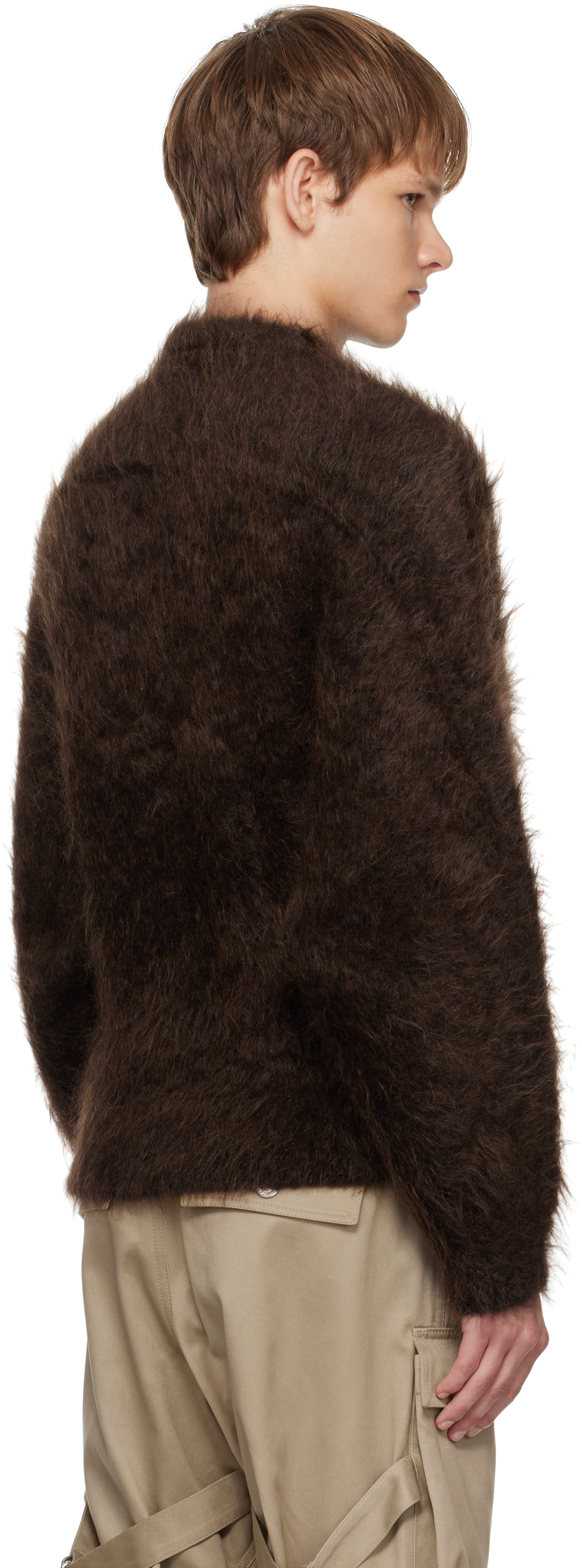 Mugler Fluffy Crew-neck Sweater In Brown