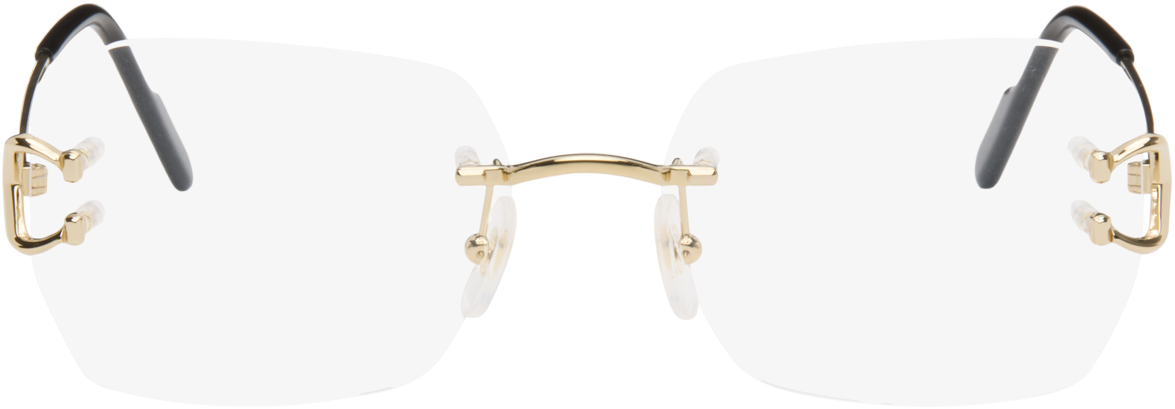 Cartier Gold C De  Square Rimless Glasses In White