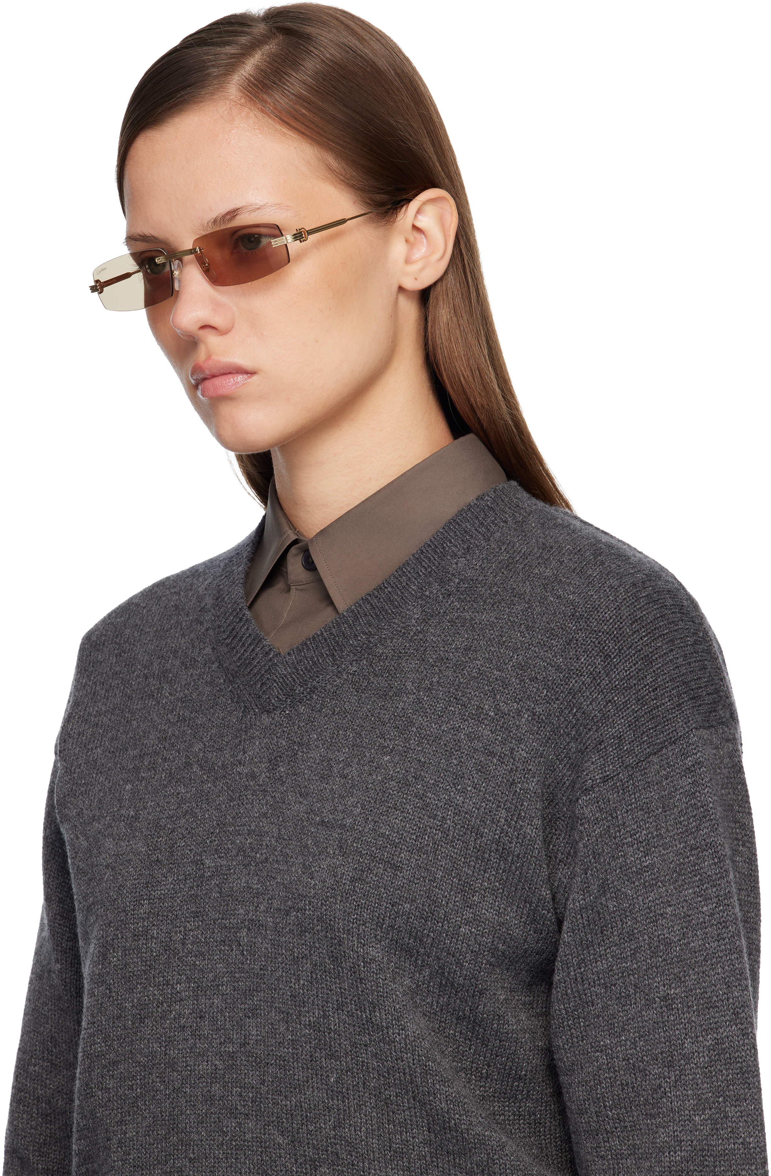 Cartier Gold Première De  Rectangular Rimless Sunglasses In Gold