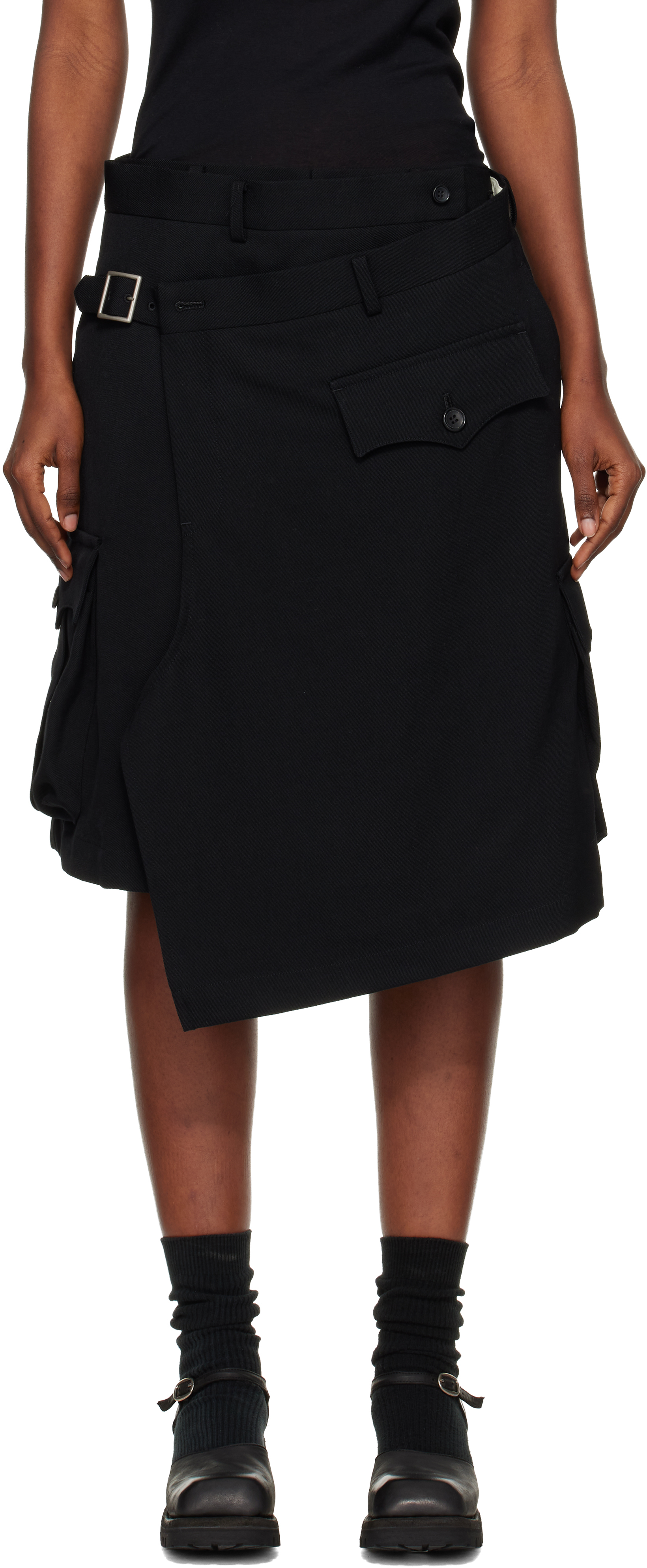 Comme Des Garçons Homme Deux Black Wool Thick Gabardine Shorts In Black