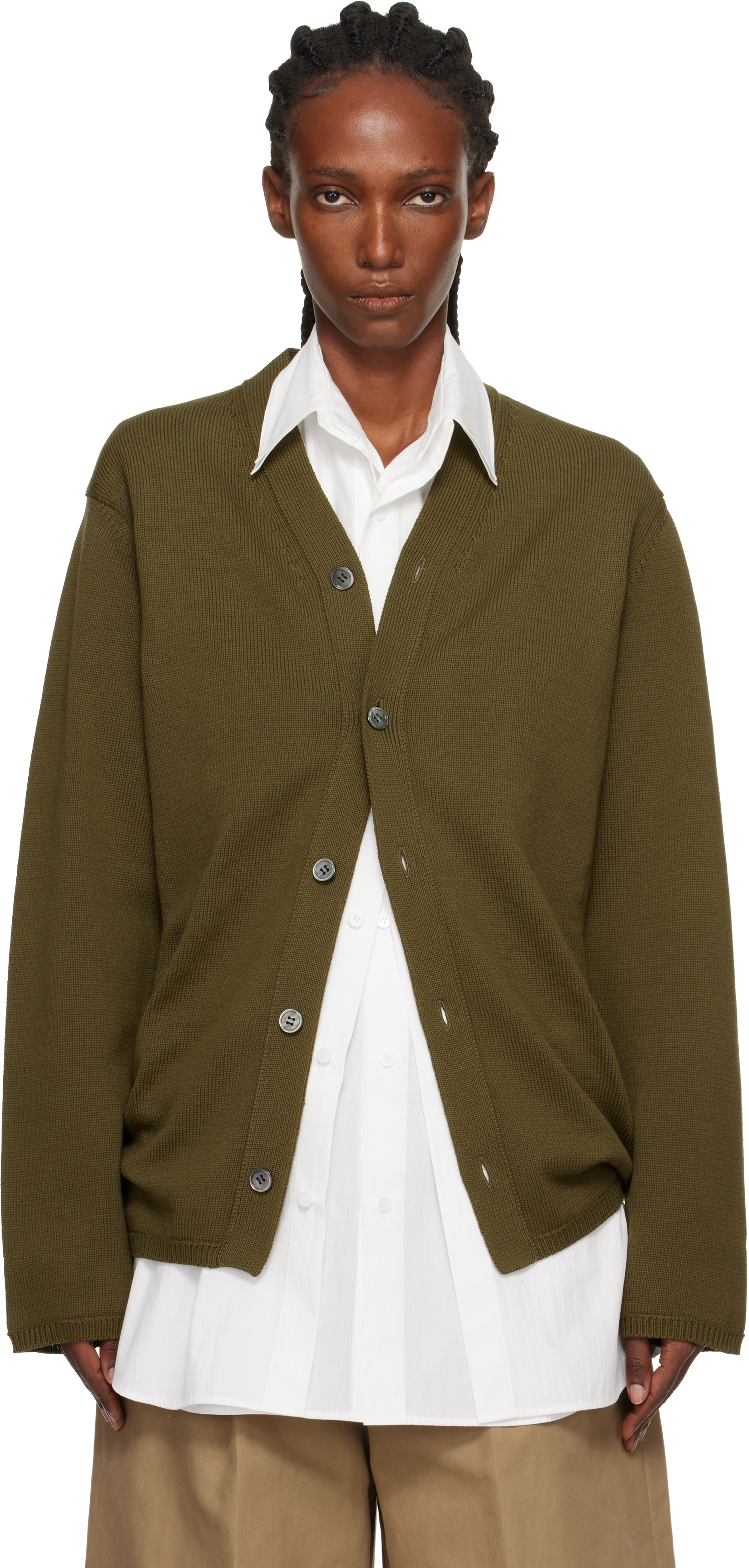 Comme Des Garçons Homme Deux Khaki Cotton Jersey Cardigan In Green