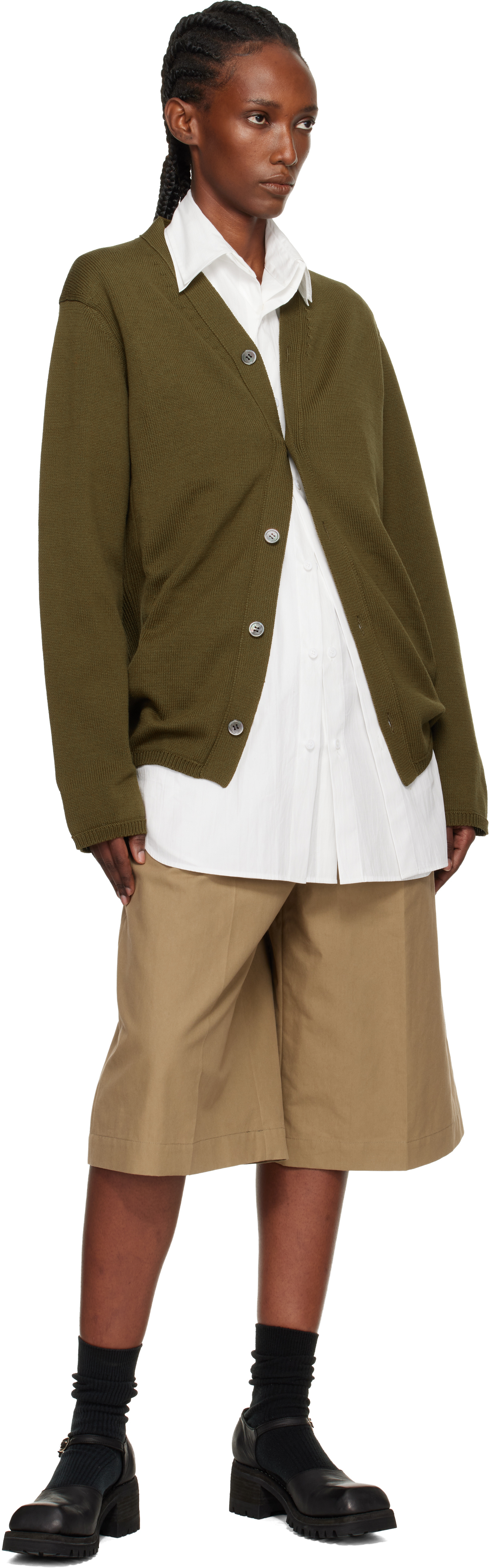 Comme Des Garçons Homme Deux Khaki Cotton Jersey Cardigan In Green