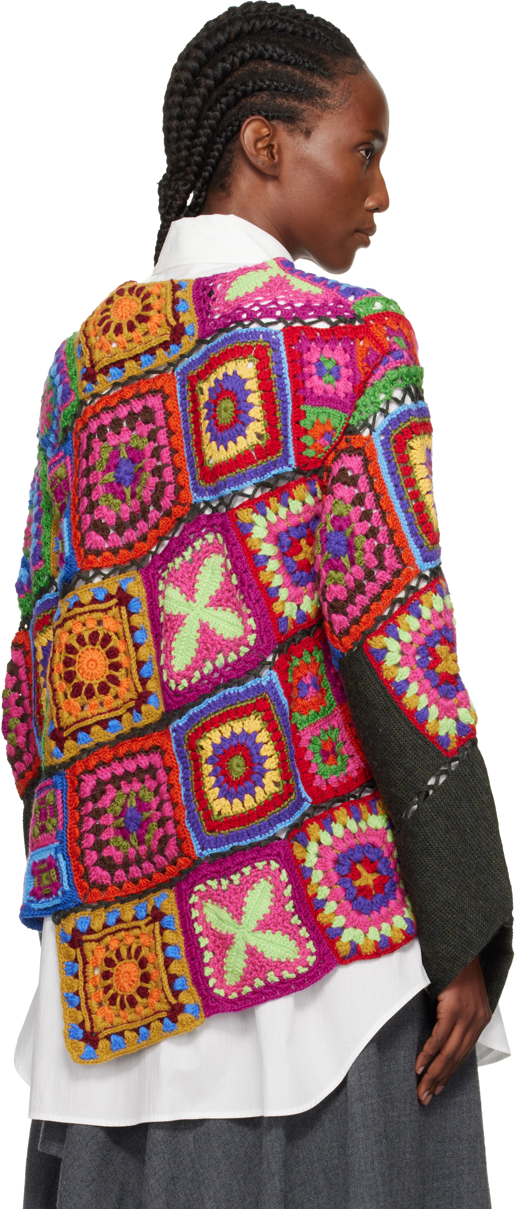 Comme Des Garçons Homme Deux Multicolor Multi Fabric Crochet Stitch Motif Knit Sweater In Pink