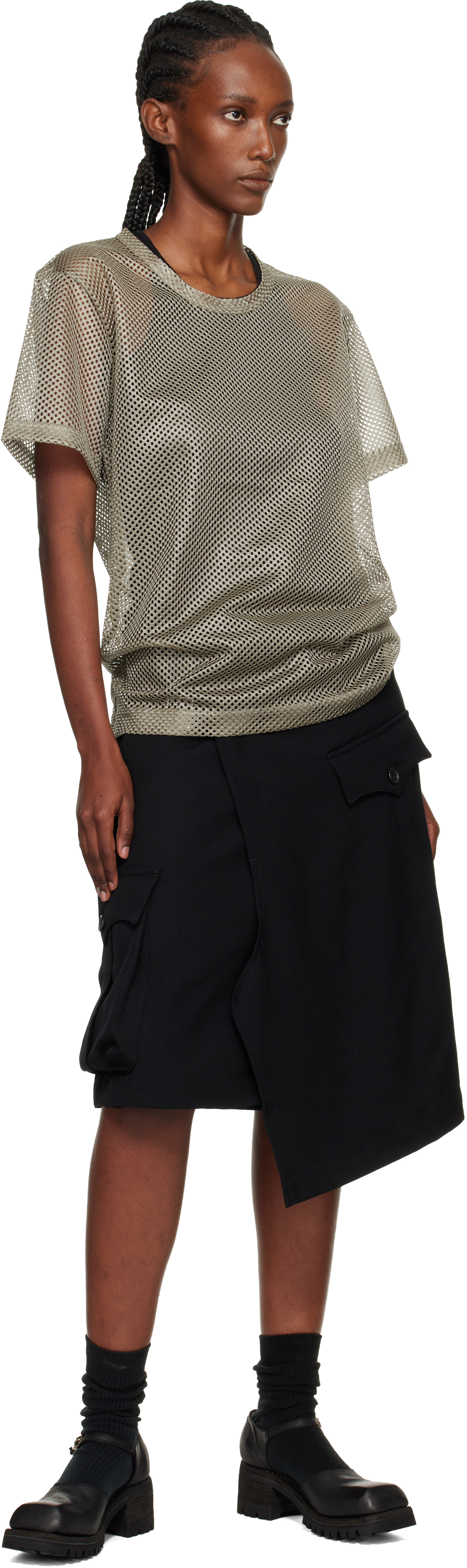 Comme Des Garçons Homme Deux Gray Mesh T-shirt In Gray