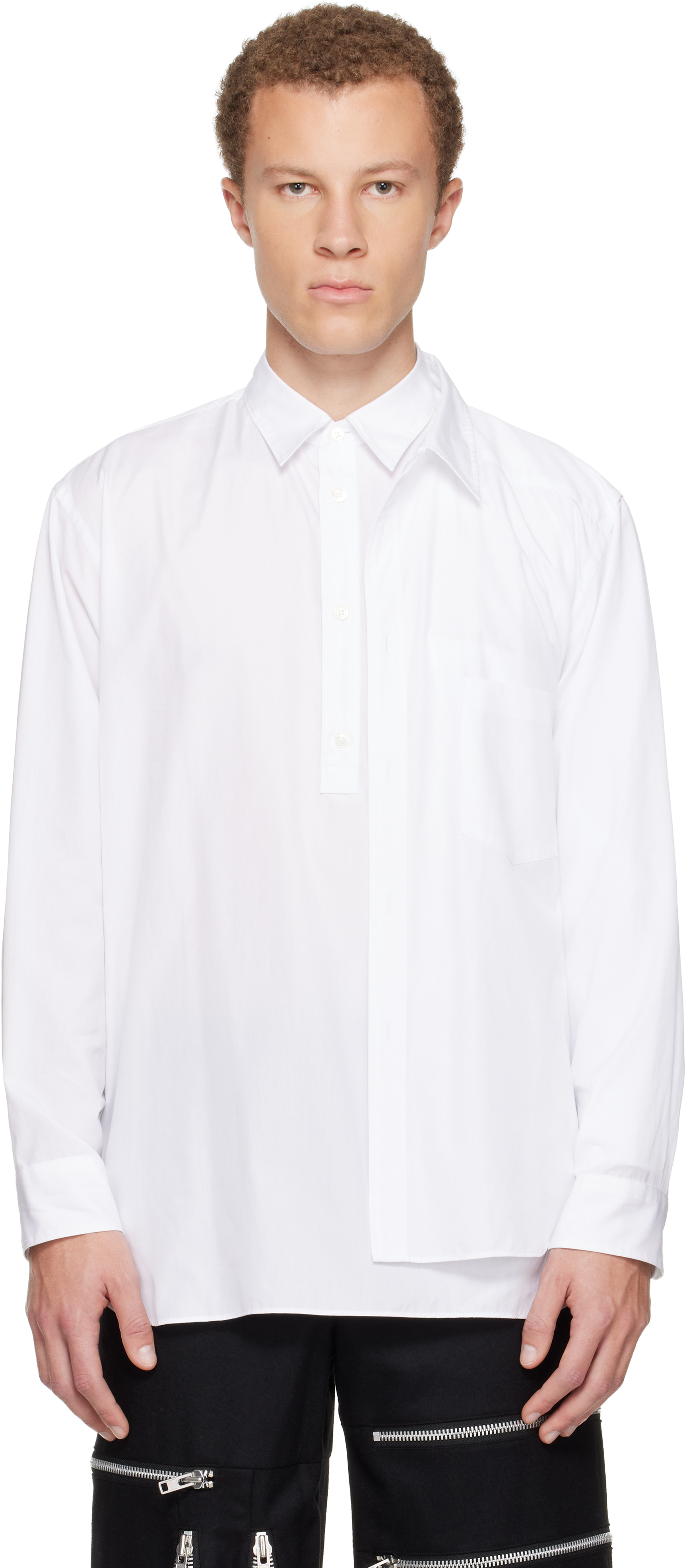 COMME des GARCONS HOMME PLUS / 長袖シャツ/L/コットン/WHT/PZ-B003 Comme des Garçons Homme Plus: White Cotton Broad Shirt | SSENSE