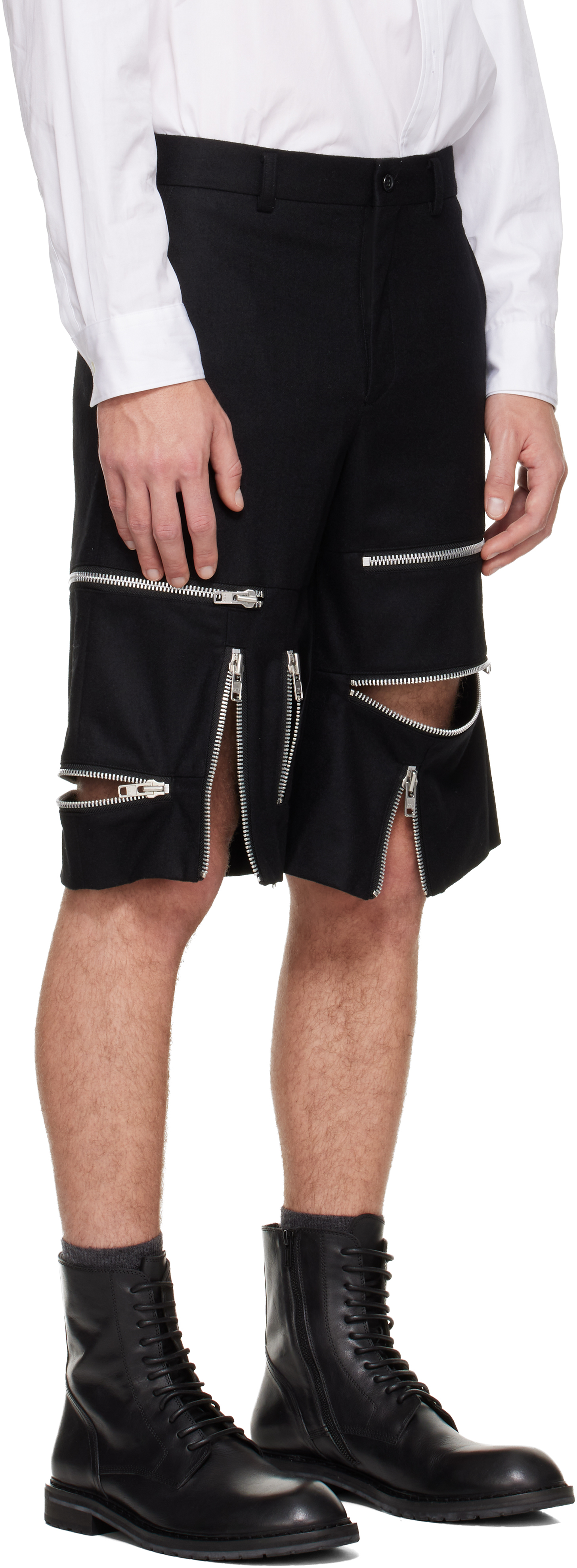 Comme Des Garçons Homme Deux Black Wool Nylon Flannel Shorts In Black