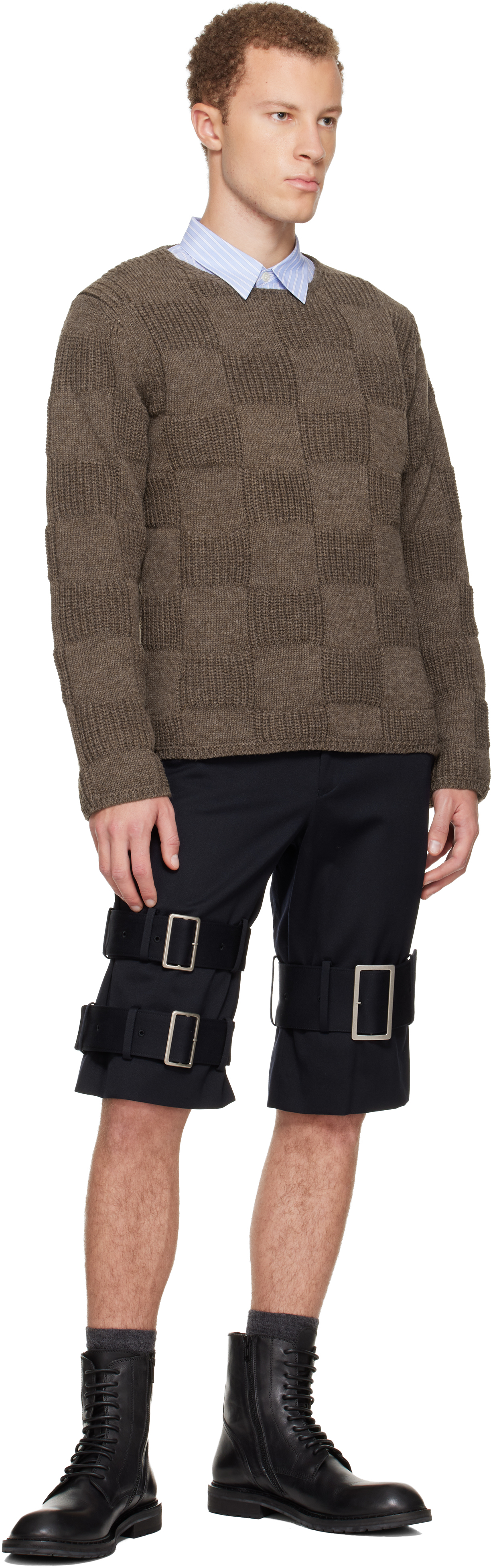 Comme Des Garçons Homme Deux Black Wool Cotton Black Satin Shorts In Black