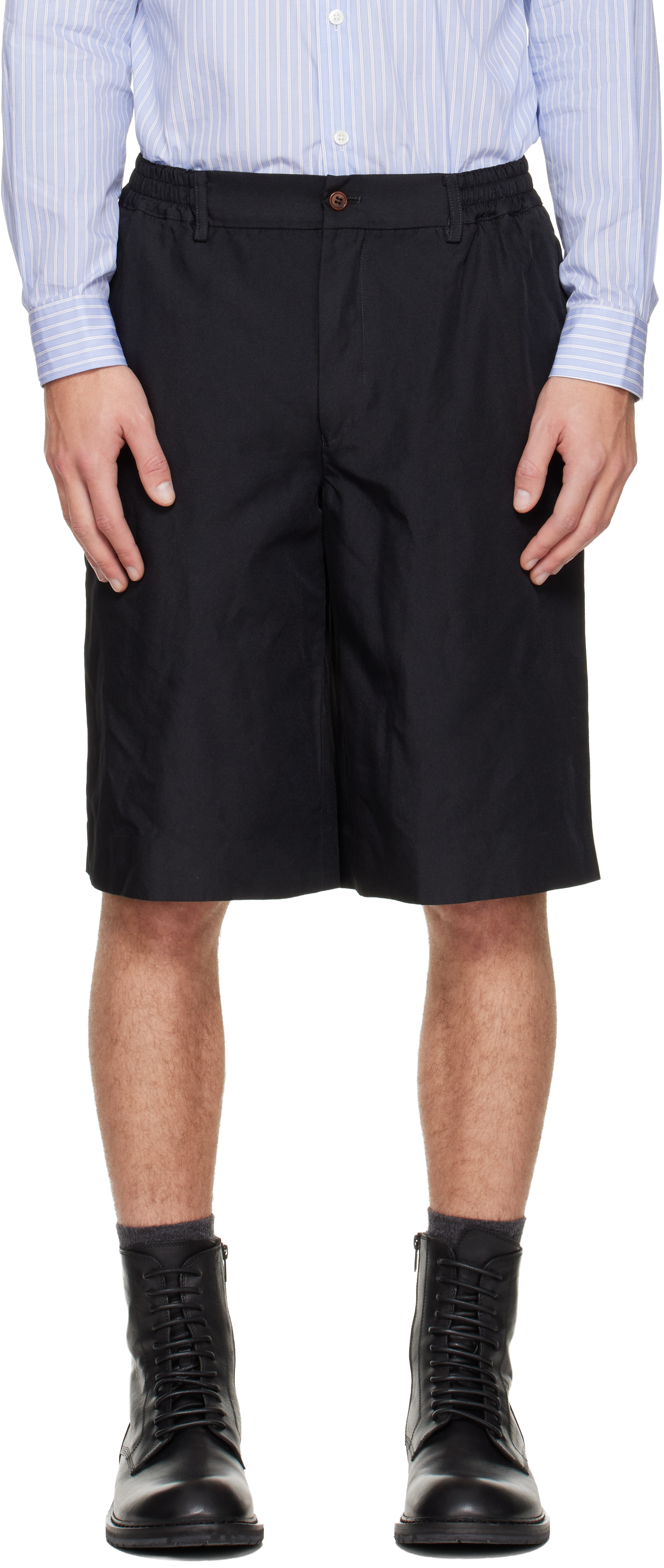 Comme Des Garçons Homme Deux Black Polyester Twill Garment Dyed Shorts In Black