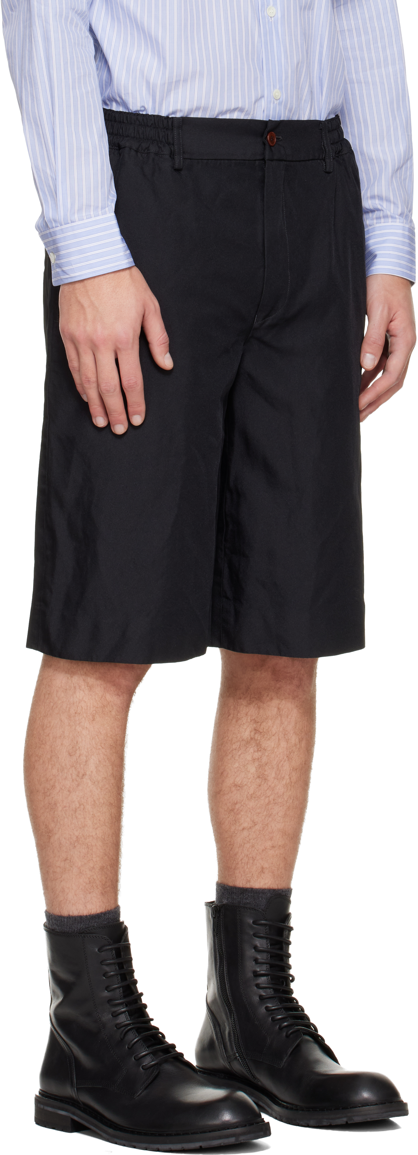 Comme Des Garçons Homme Deux Black Polyester Twill Garment Dyed Shorts In Black