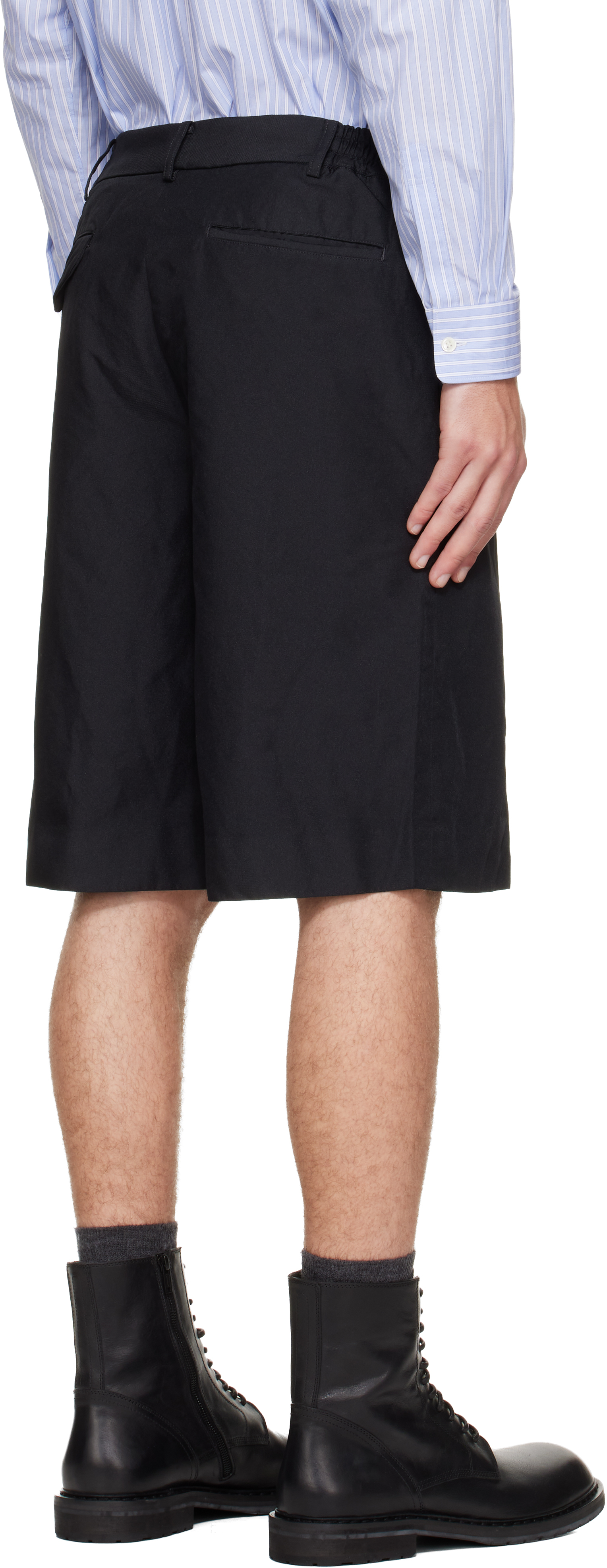Comme Des Garçons Homme Deux Black Polyester Twill Garment Dyed Shorts In Black