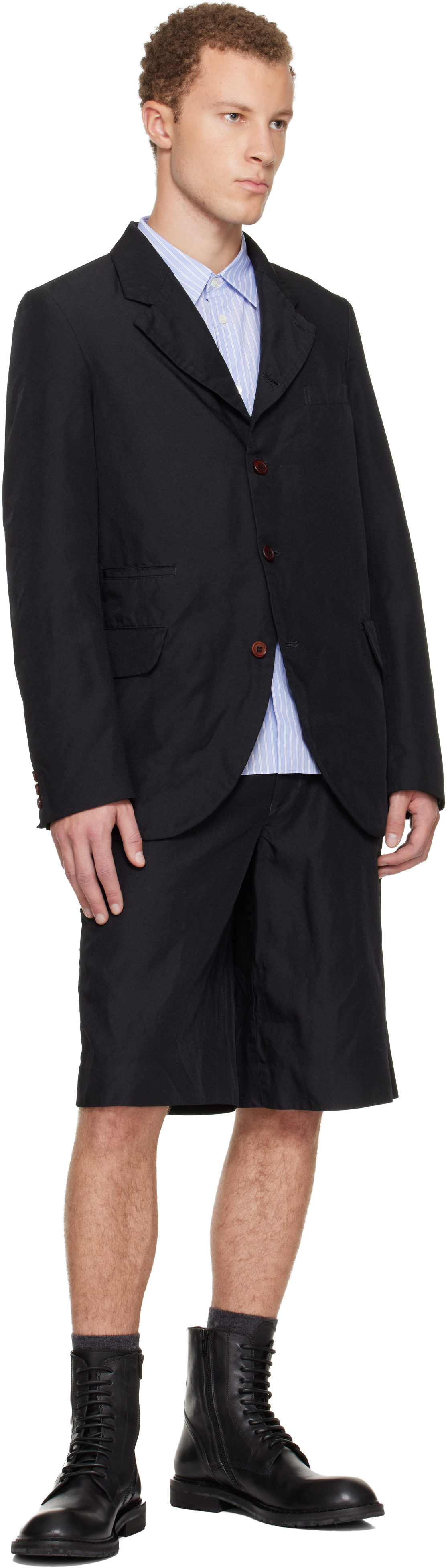 Comme Des Garçons Homme Deux Black Polyester Twill Garment Dyed Shorts In Black