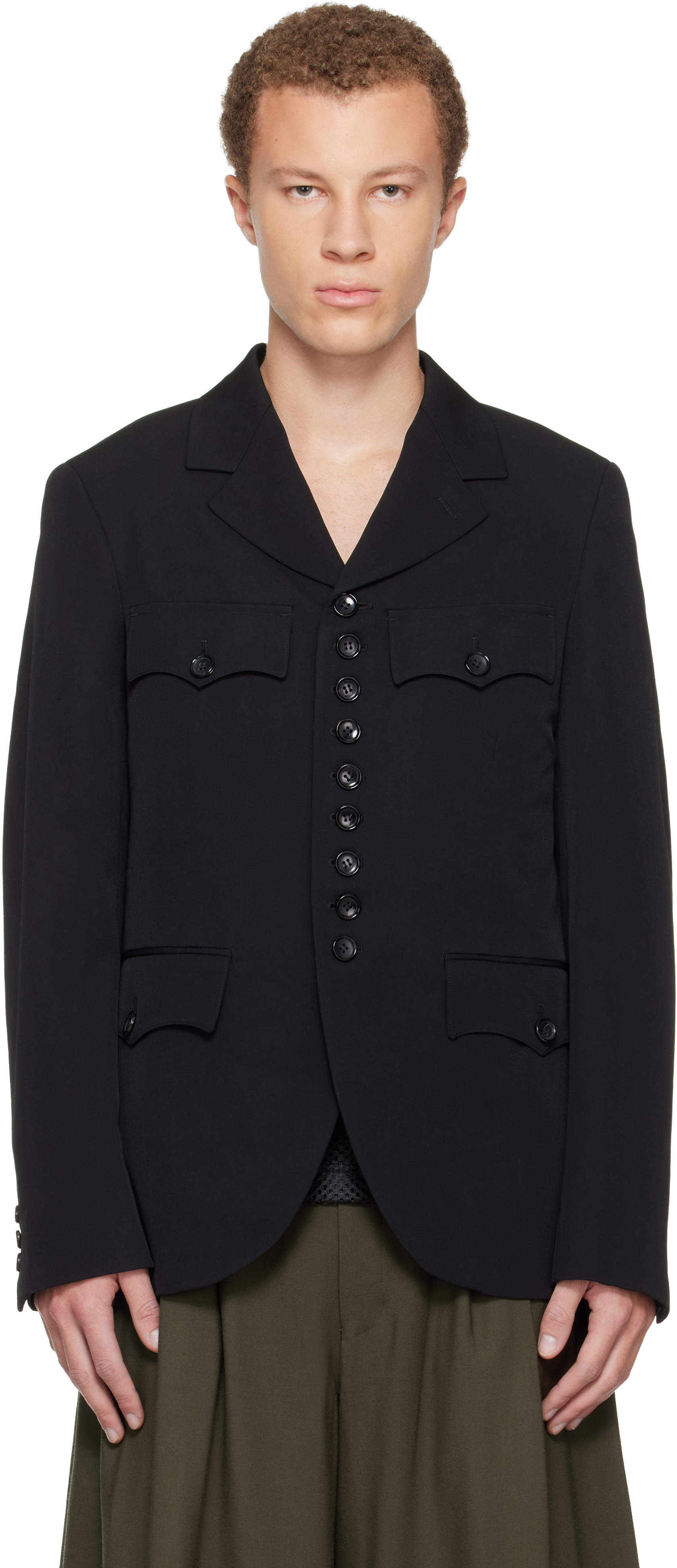 Comme Des Garçons Homme Deux Black Wool Gabardine Blazer In Black