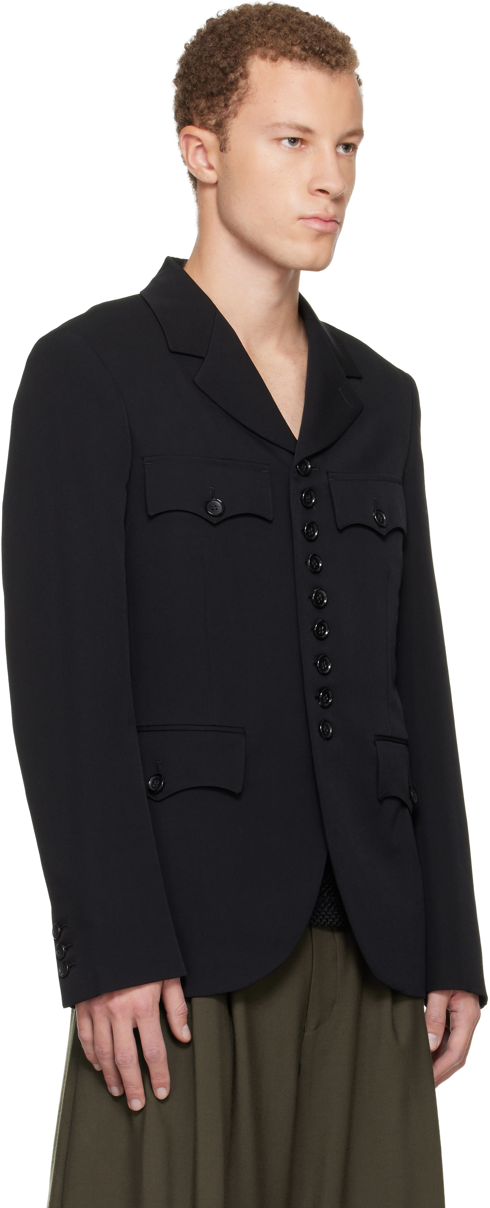 Comme Des Garçons Homme Deux Black Wool Gabardine Blazer In Black
