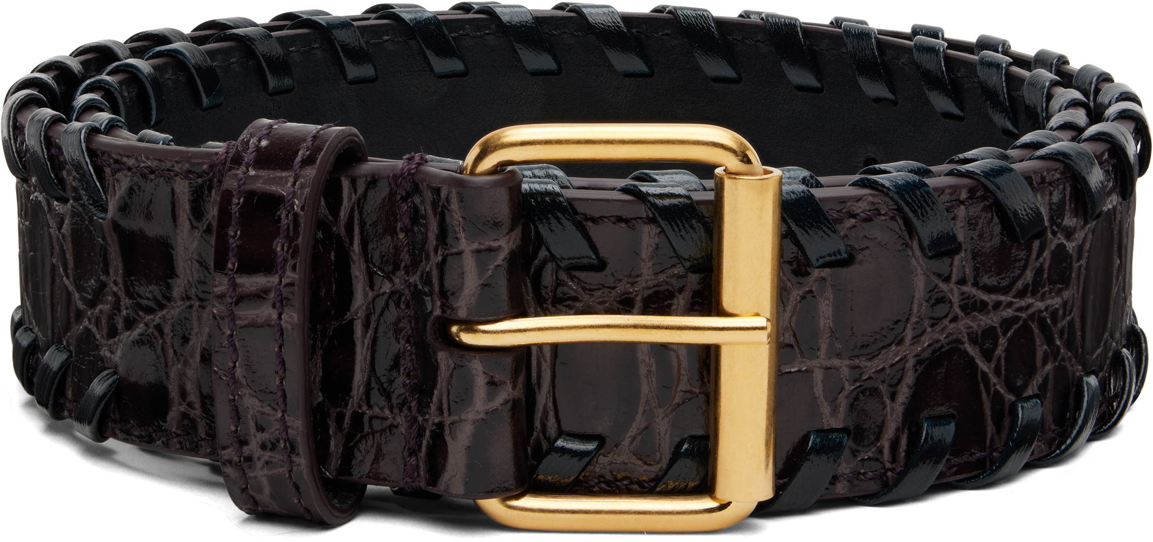 Dries Van Noten Brown Braided Leather Belt In Brown