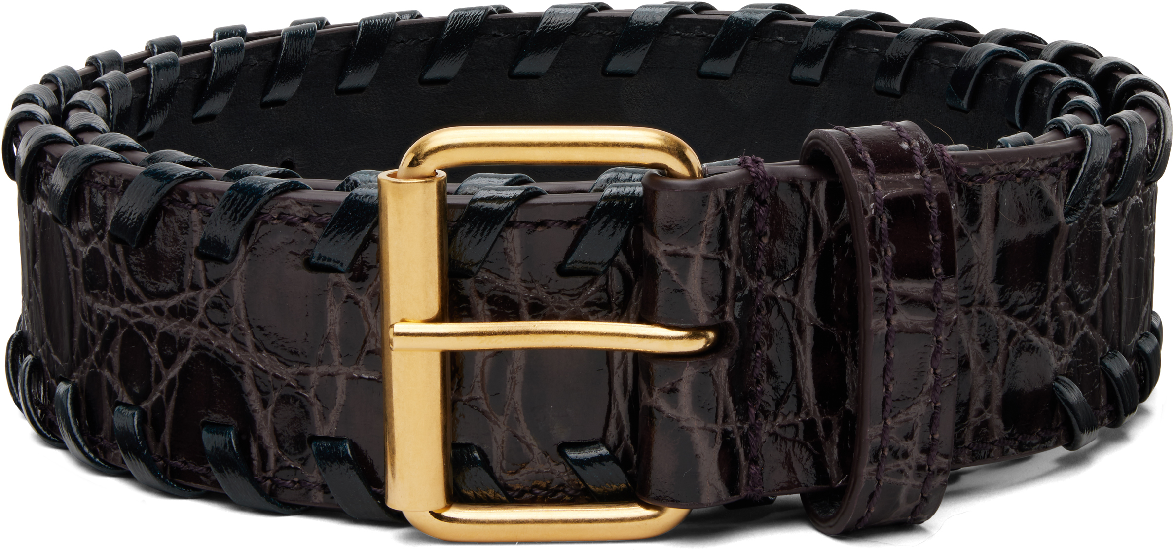 Brown Braided Leather Belt by Dries Van Noten on Sale