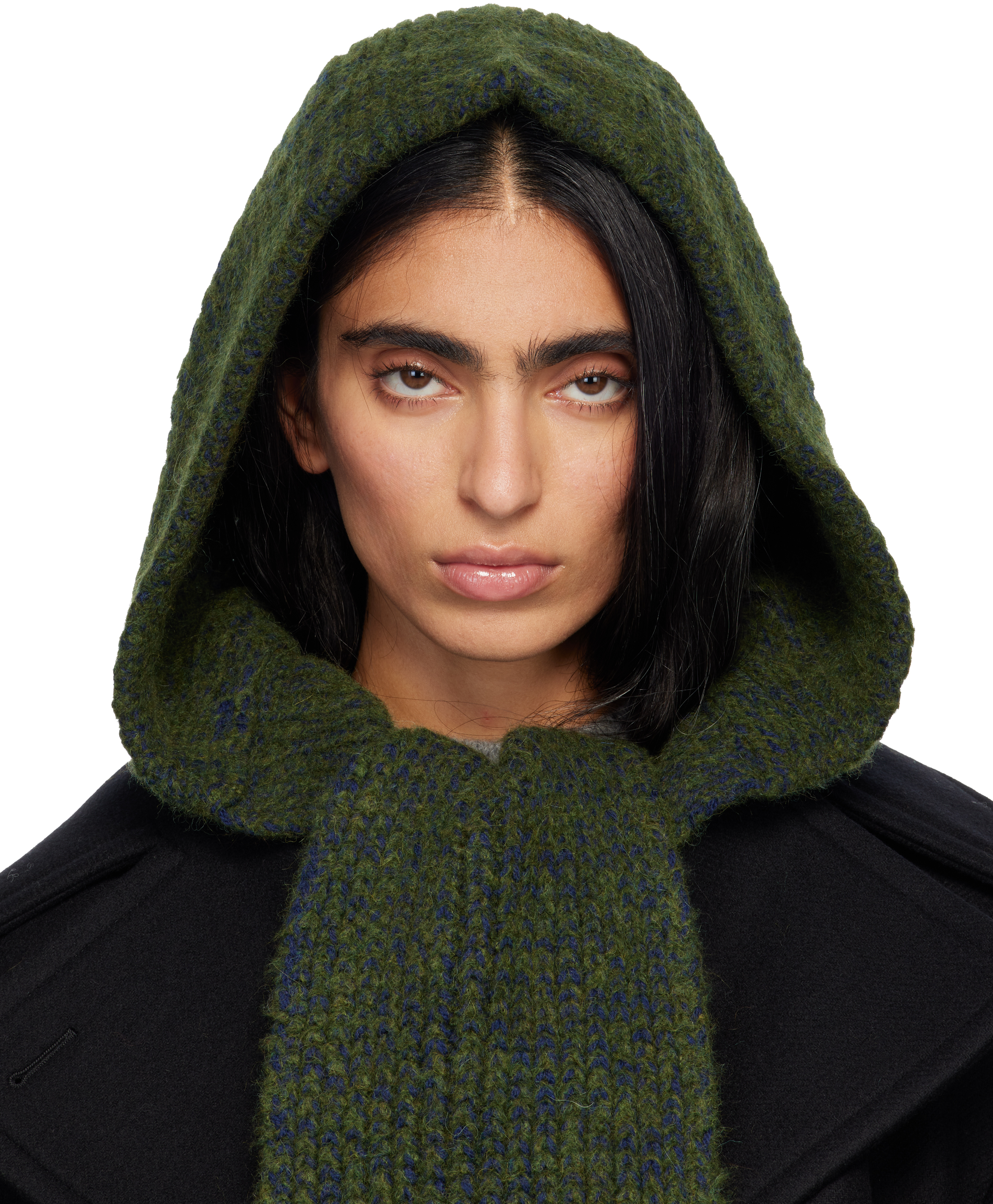 Dries Van Noten: Green Hooded Wool Scarf | SSENSE