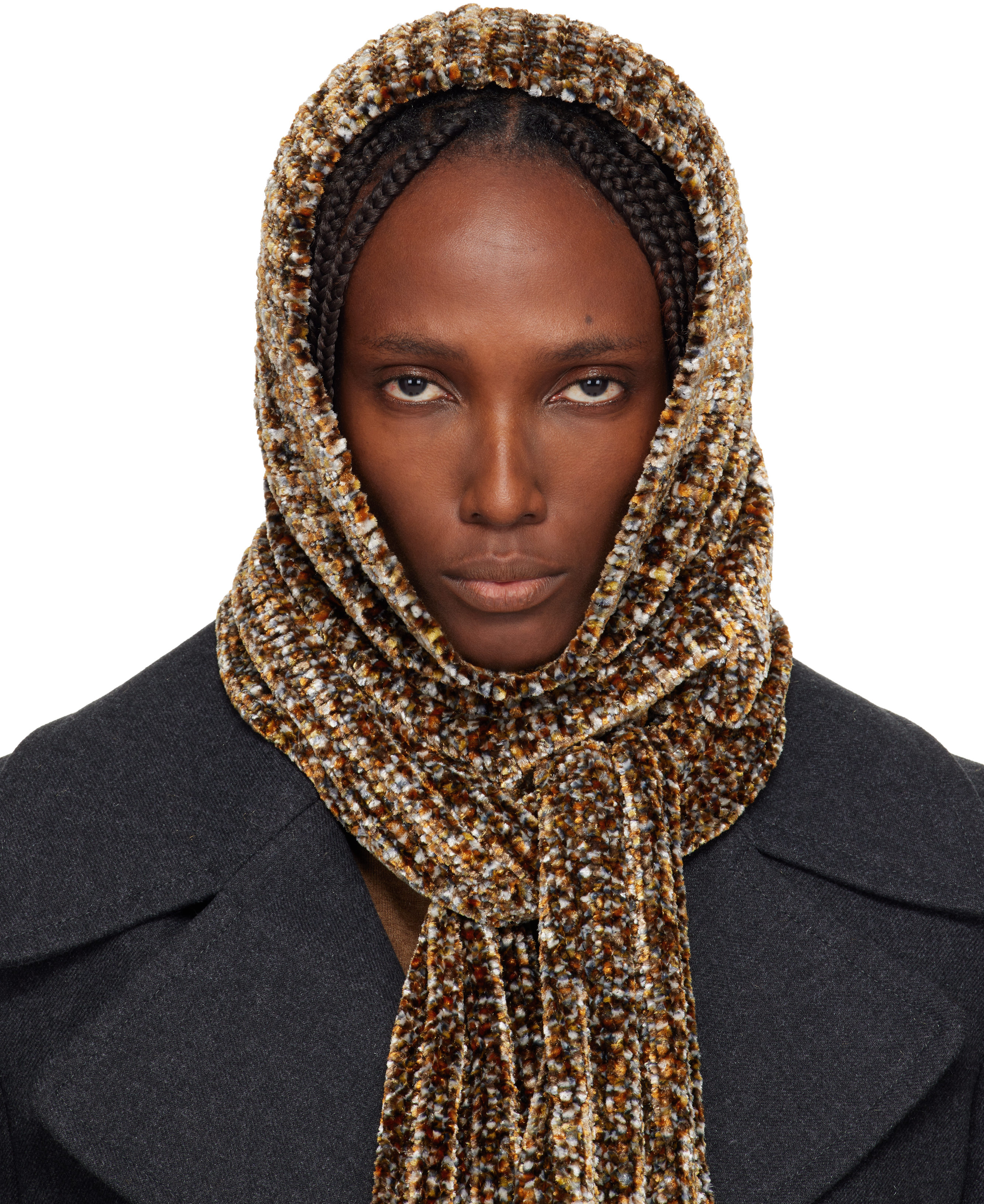 Dries Van Noten Brown Hooded Scarf