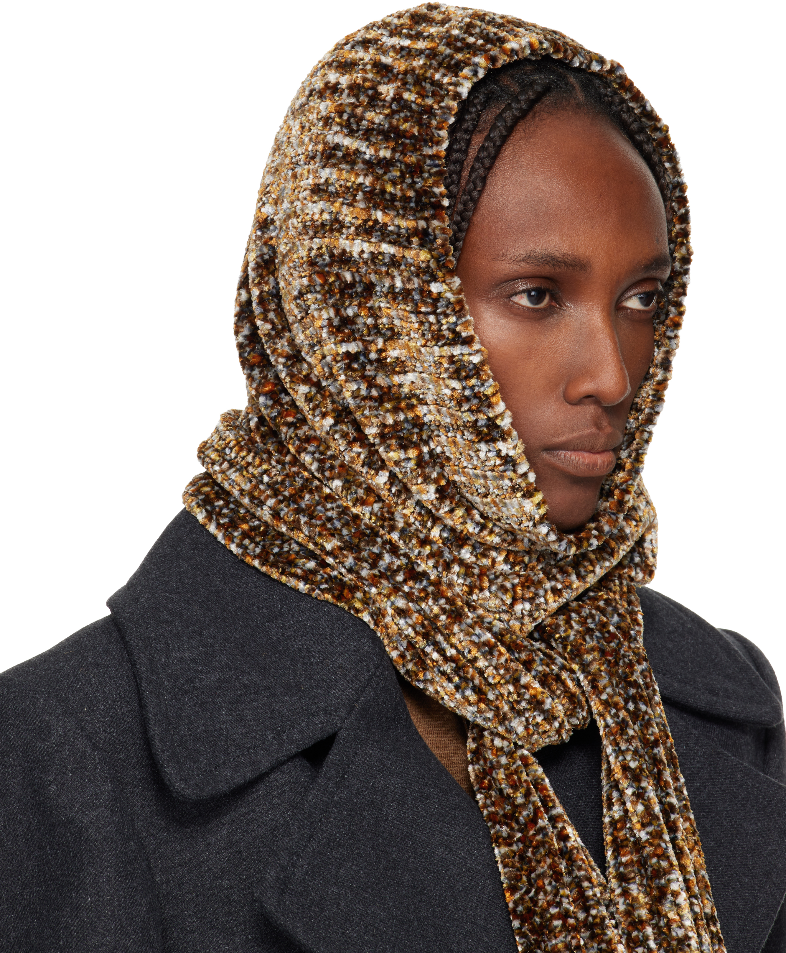 Dries Van Noten Brown Hooded Scarf