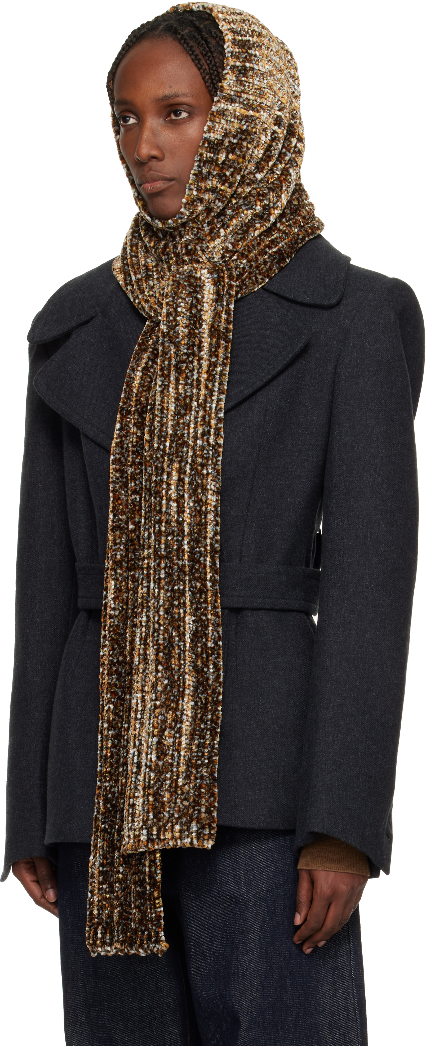 Dries Van Noten Brown Hooded Scarf