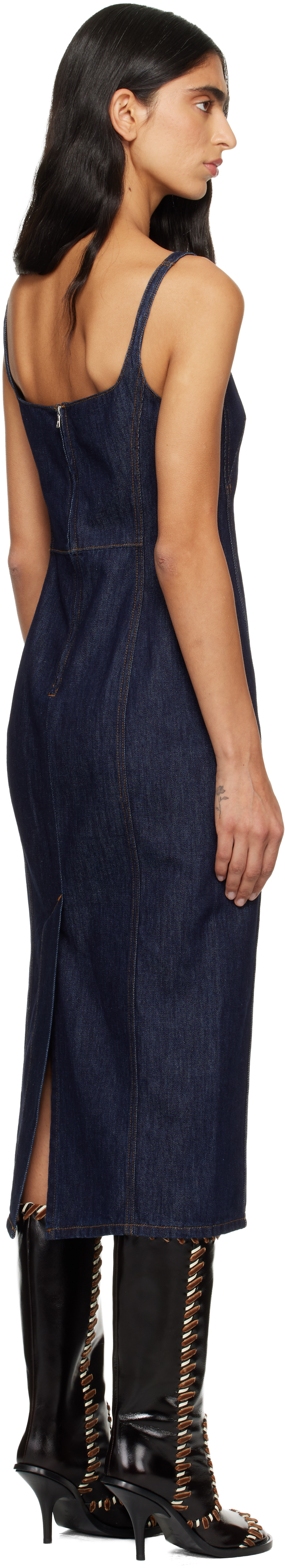 Dries Van Noten Blue Fitted Denim Midi Dress In Blue