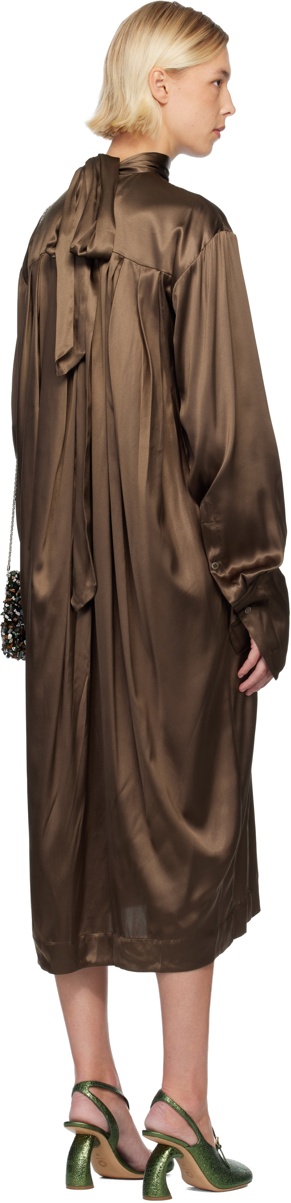 Dries Van Noten Brown Silk Midi Dress In Brown