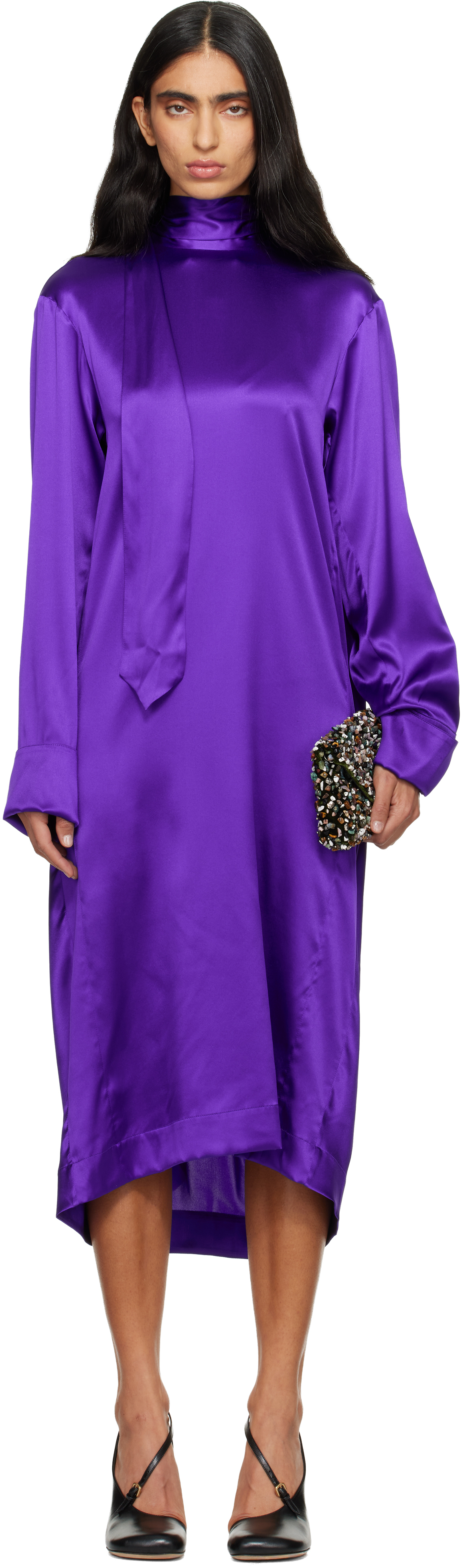 Dries Van Noten Purple Silk Midi Dress In Purple
