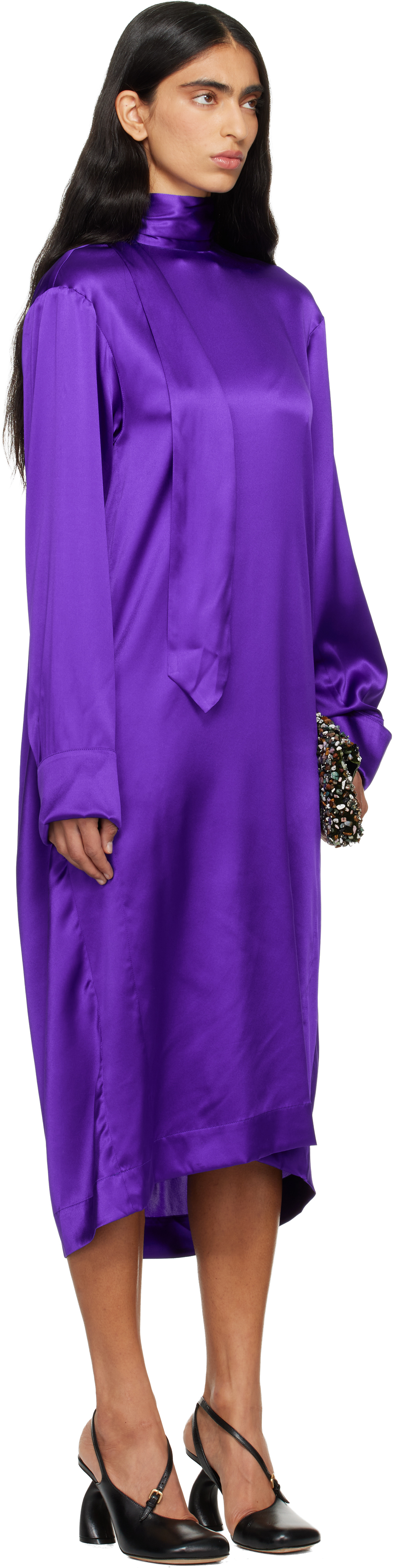 Dries Van Noten Purple Silk Midi Dress In Purple