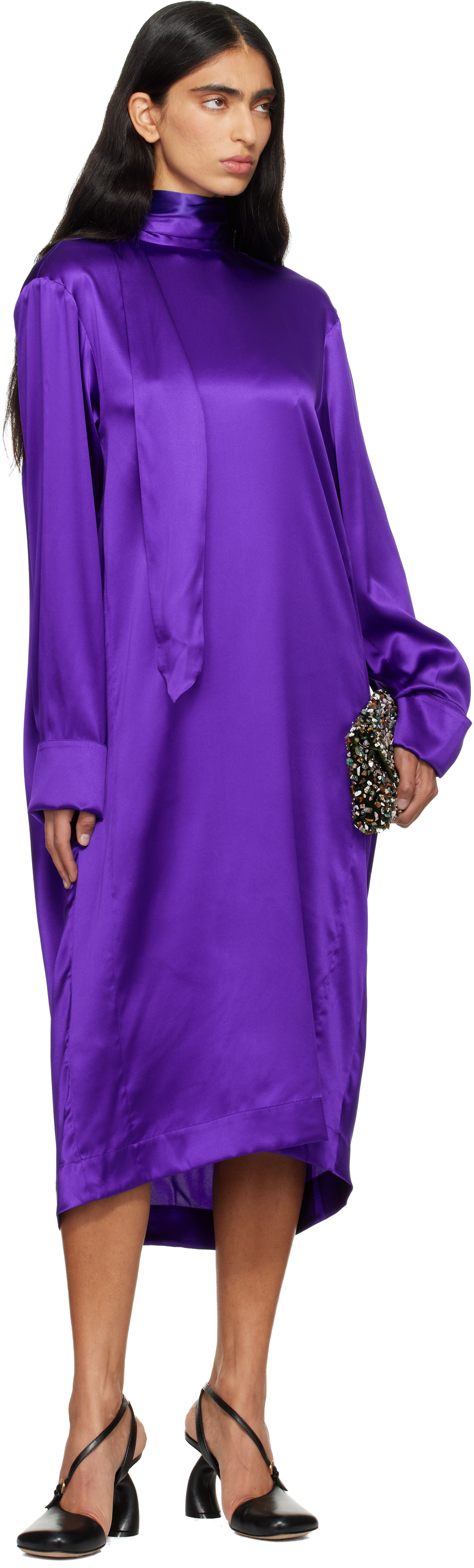 Dries Van Noten Purple Silk Midi Dress In Purple