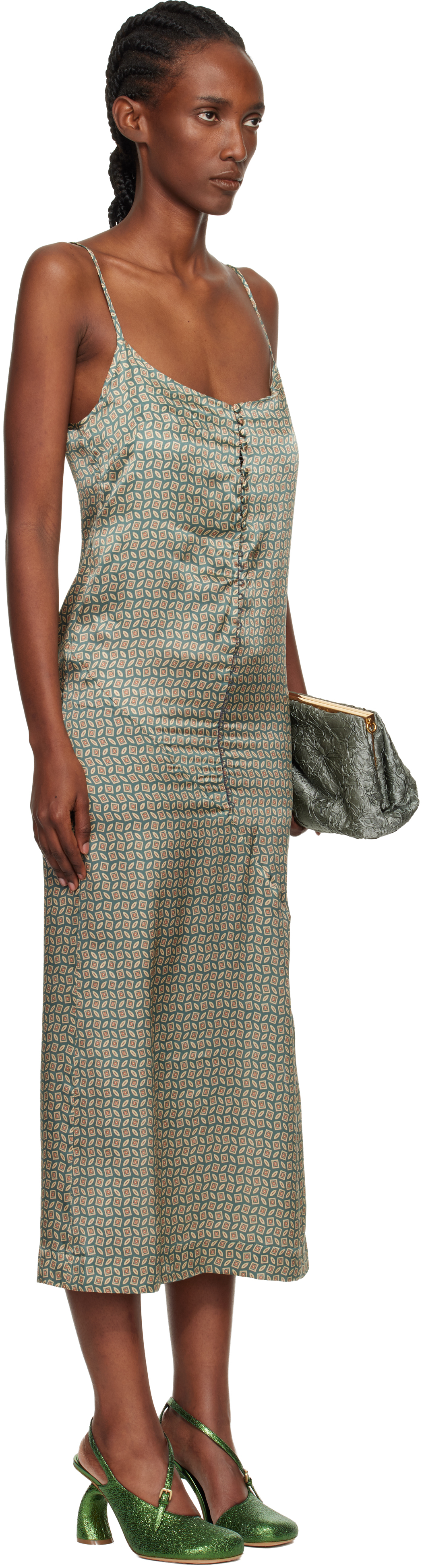 Dries Van Noten Green Argyle Midi Dress